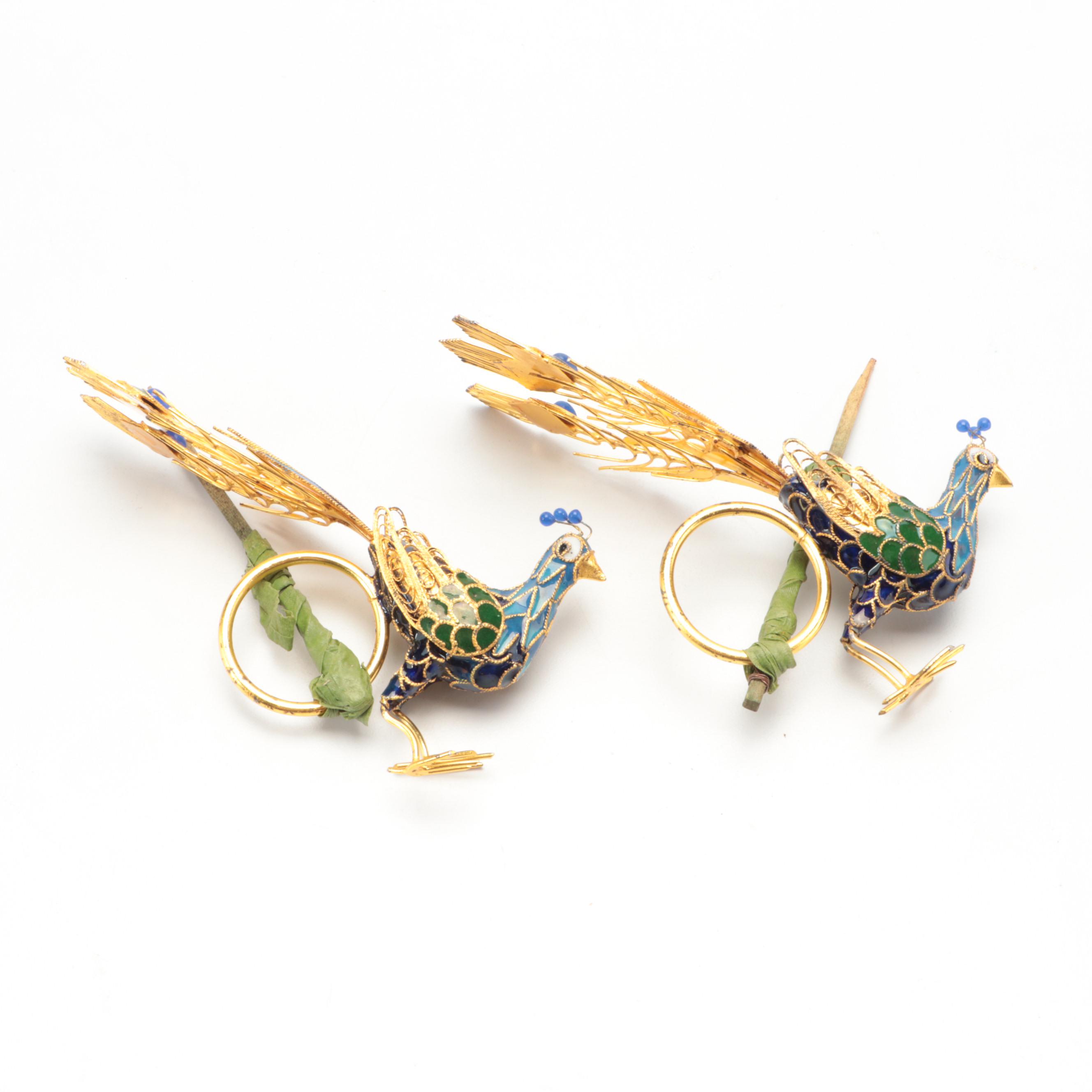 Cloisonne Peacocks With MMA Peacock Feather Jewelry Box