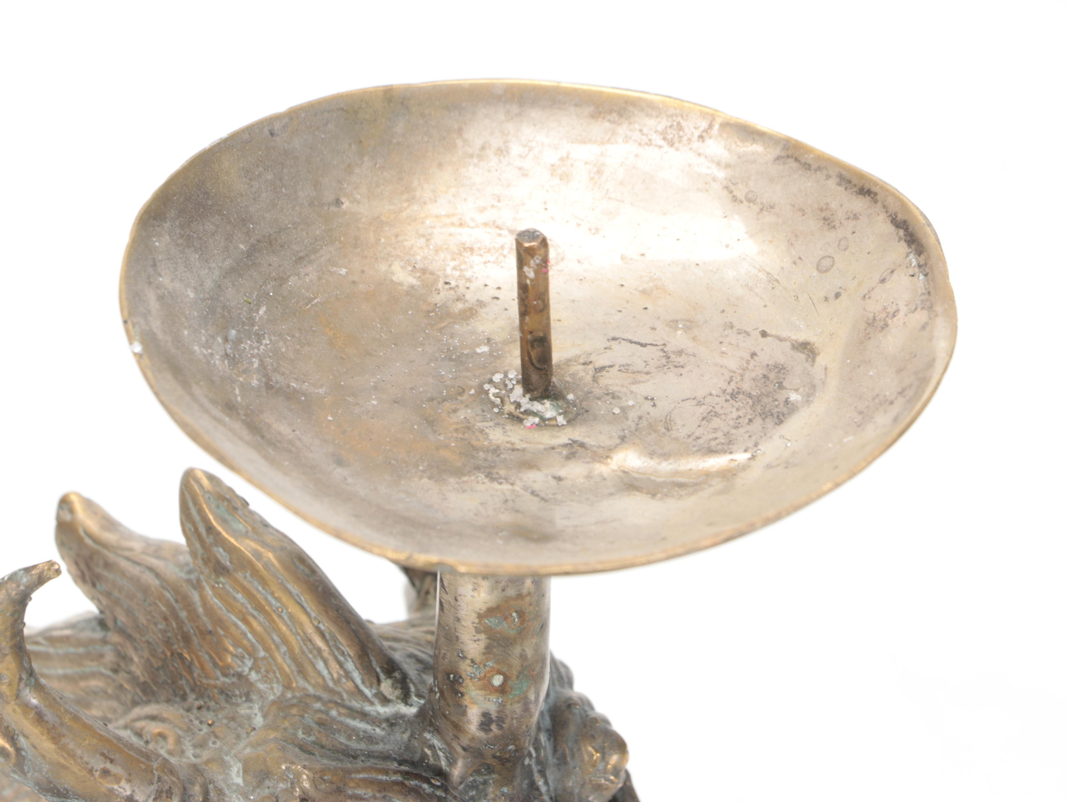 Chinese Style Silvered Metal Figural Dragon Double Pricket Floor Candlestick