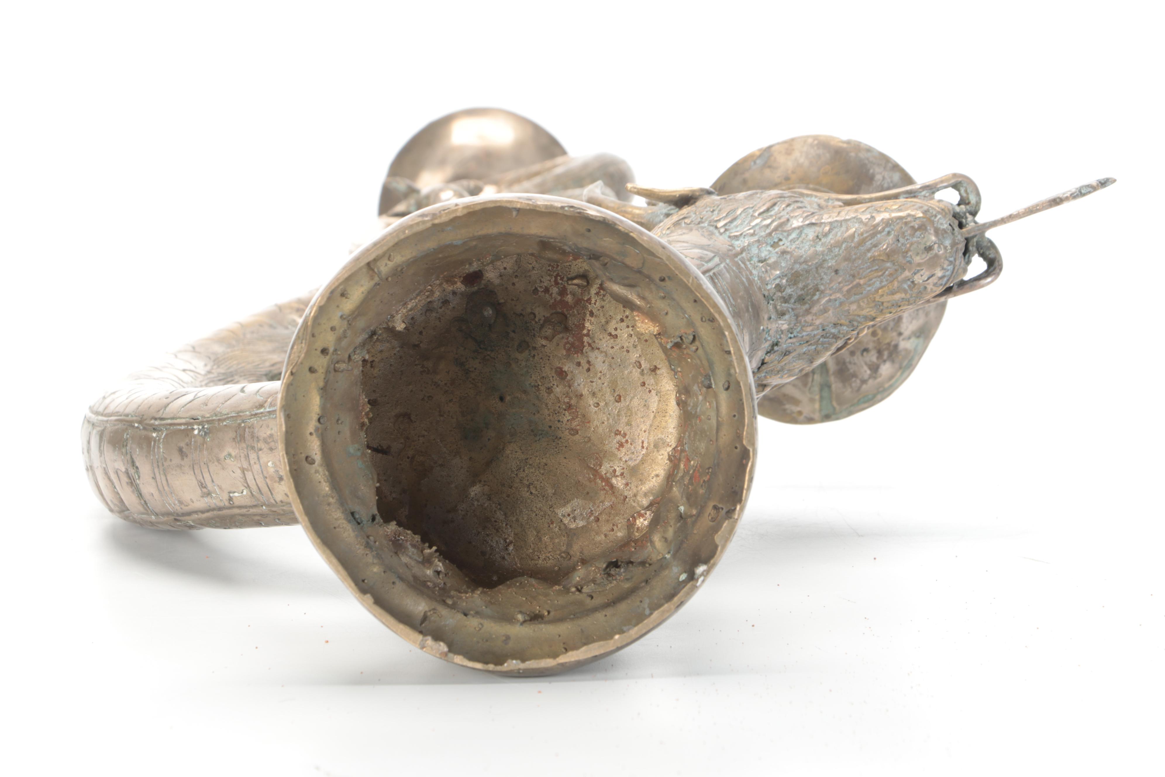 Chinese Style Silvered Metal Figural Dragon Double Pricket Floor Candlestick