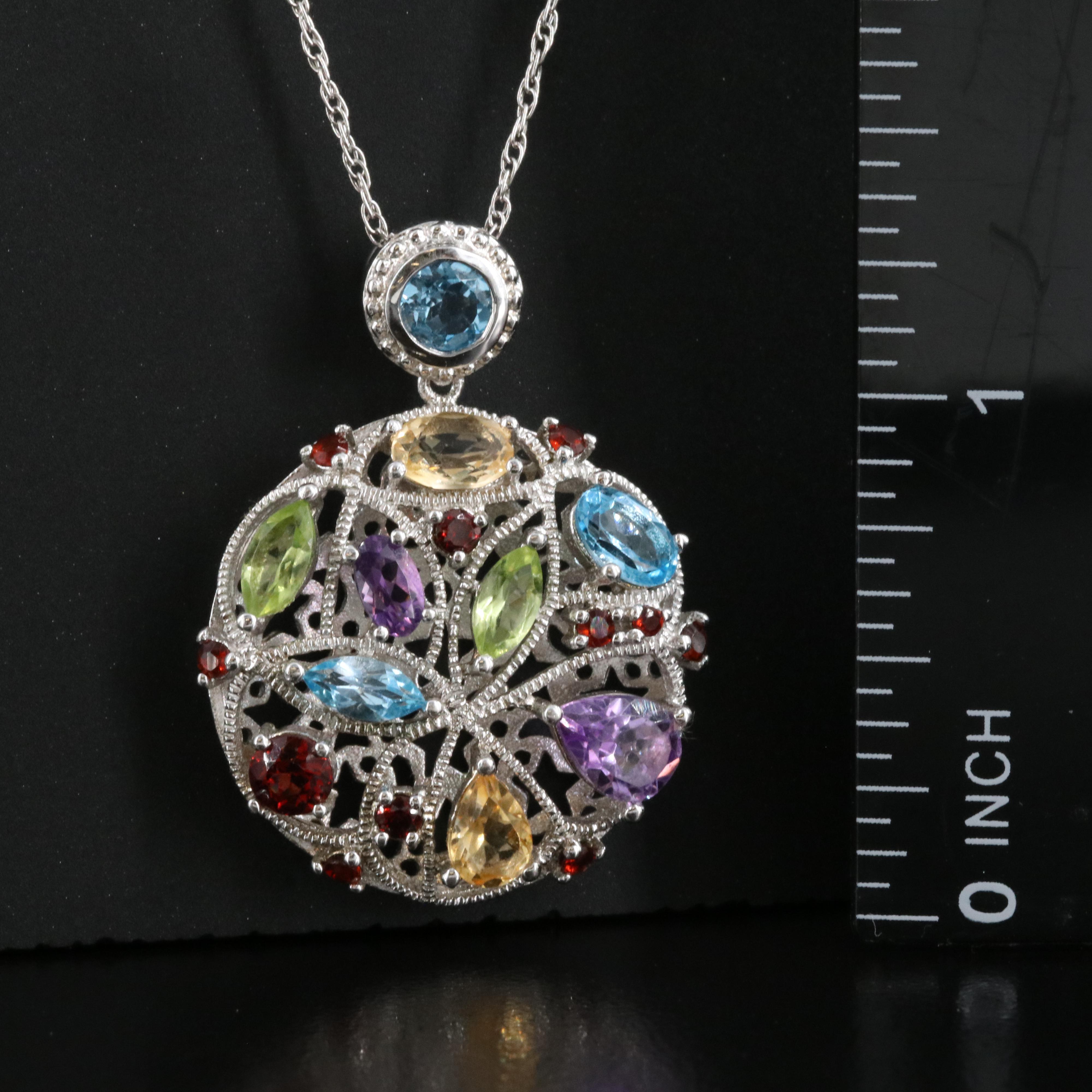 Sterling Pendant Necklace Including Topaz, Peridot, Citrine