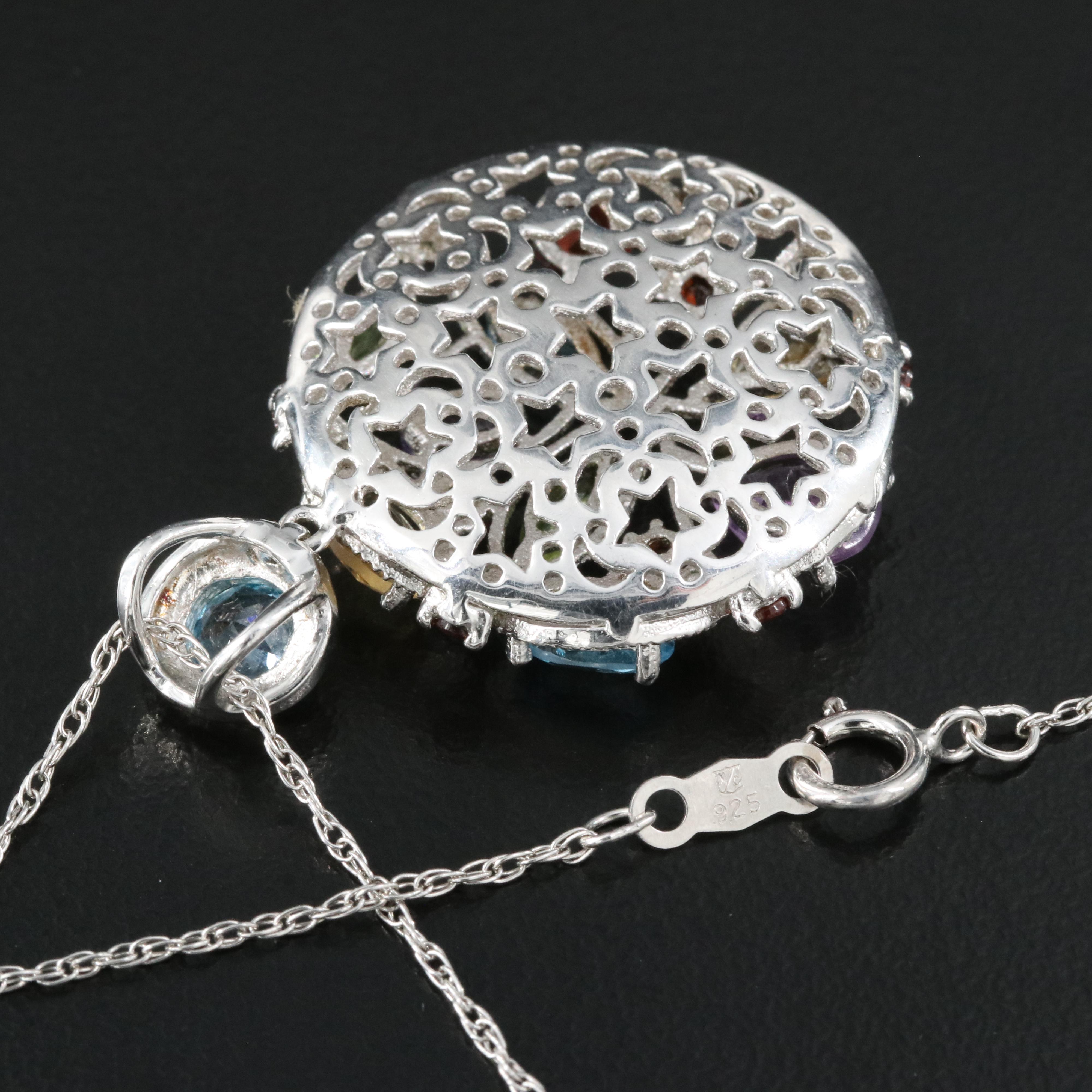 Sterling Pendant Necklace Including Topaz, Peridot, Citrine