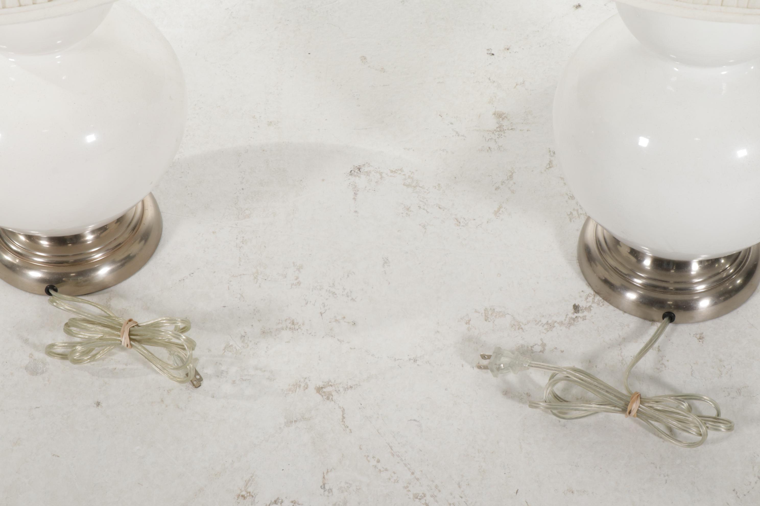 White Glass Double Gourd Table Lamp Pair, Late 20th Century