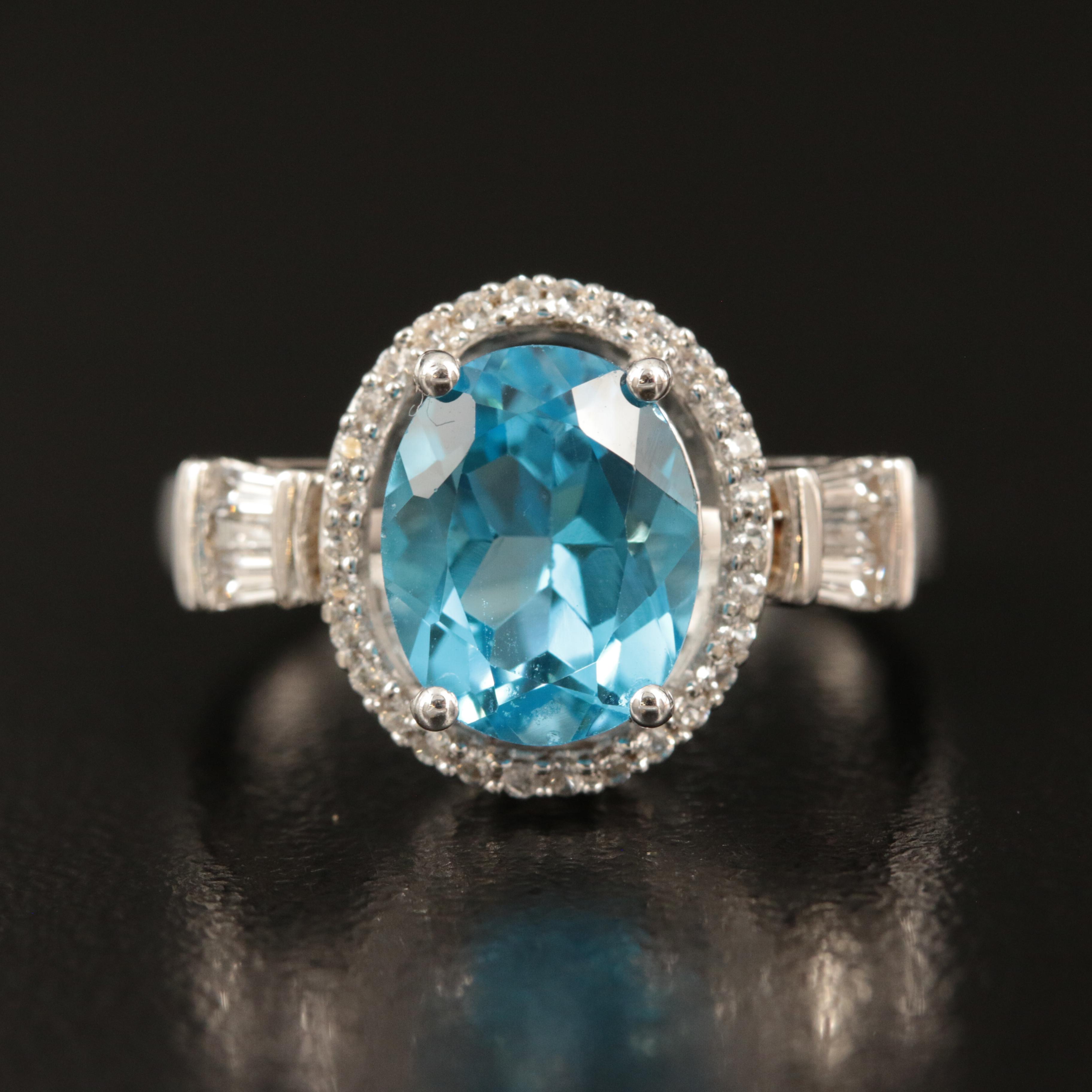 Sterling Swiss Blue Topaz and White Sapphire Ring