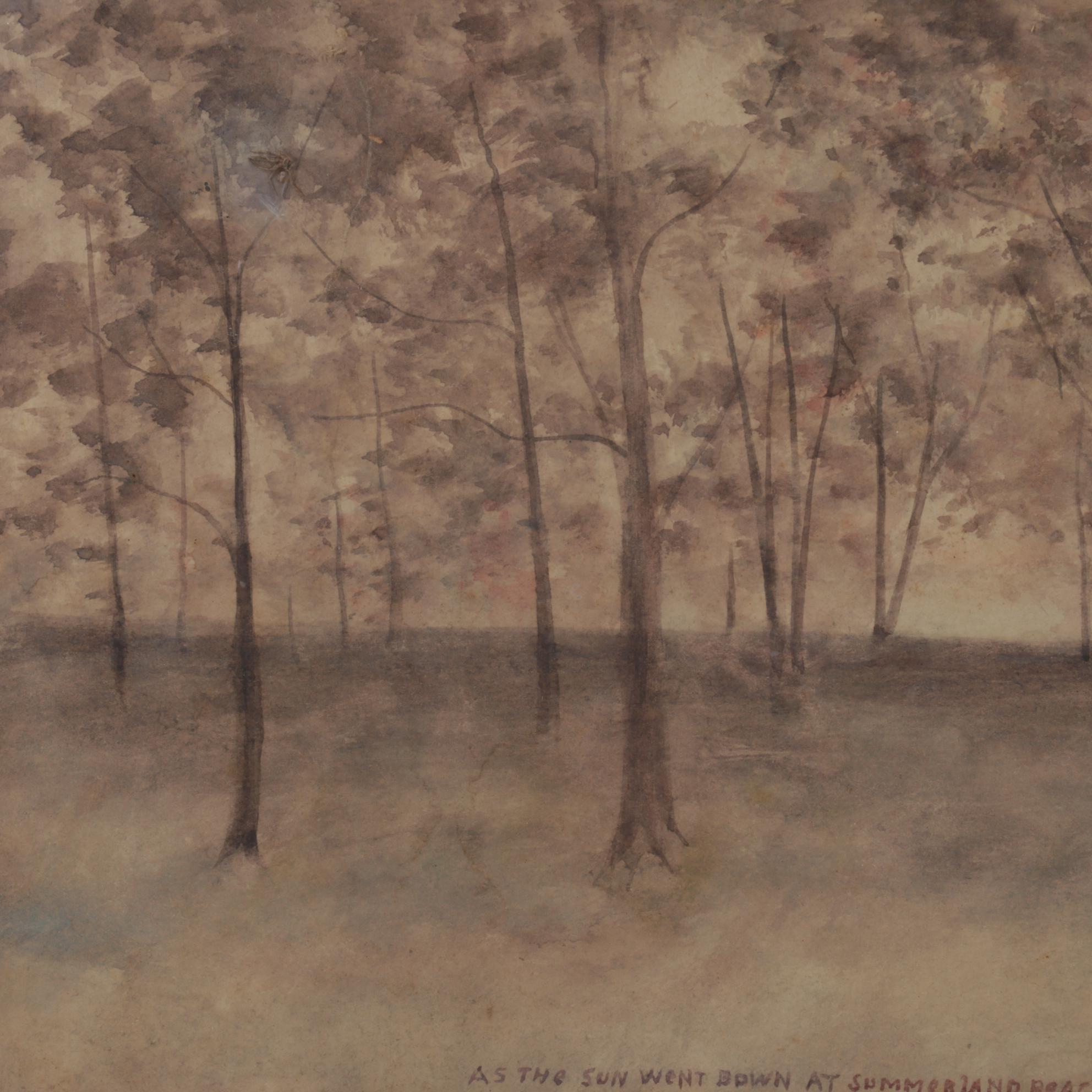 "As the Sun Went Down at Summerland Beach" Watercolor Painting, Circa 1930