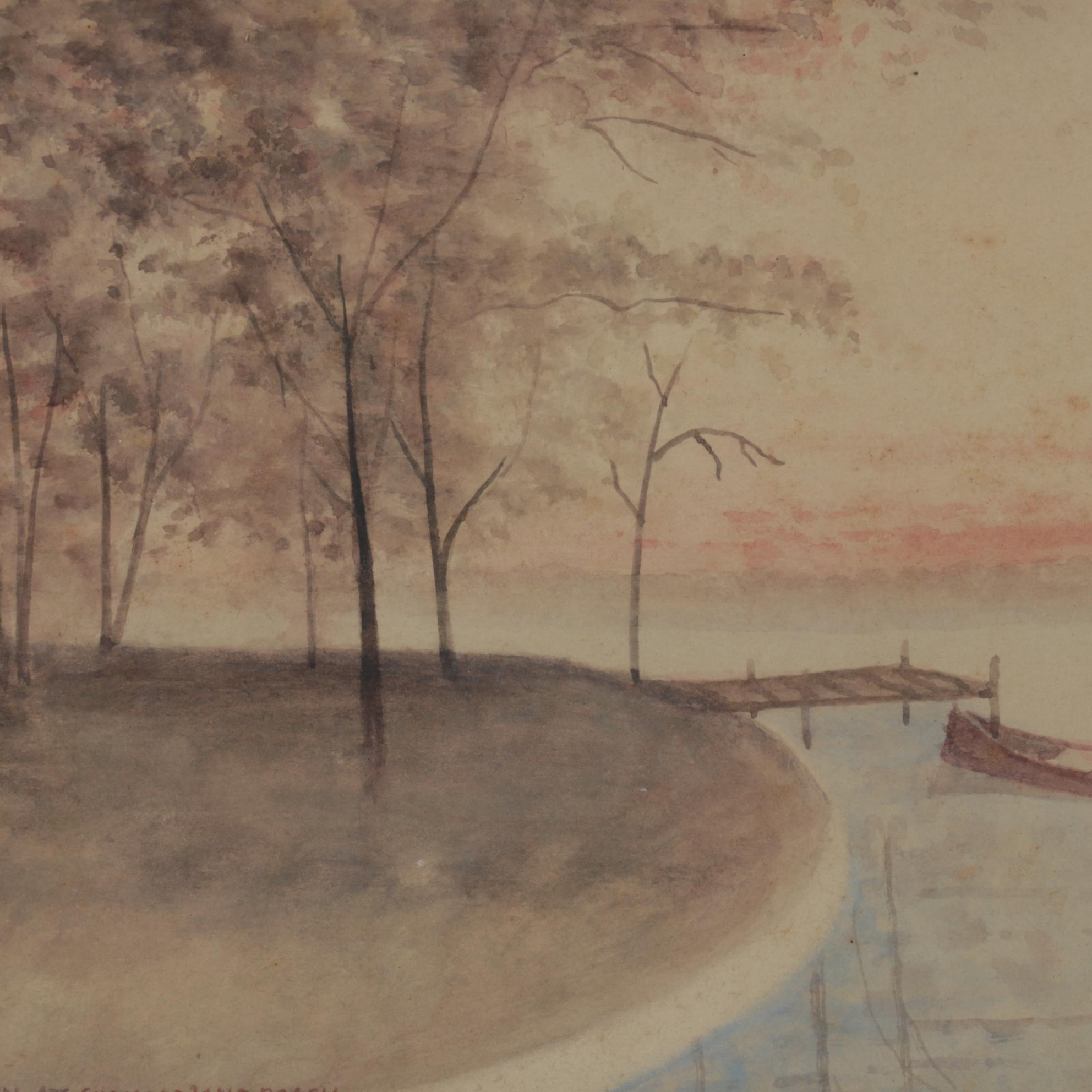 "As the Sun Went Down at Summerland Beach" Watercolor Painting, Circa 1930