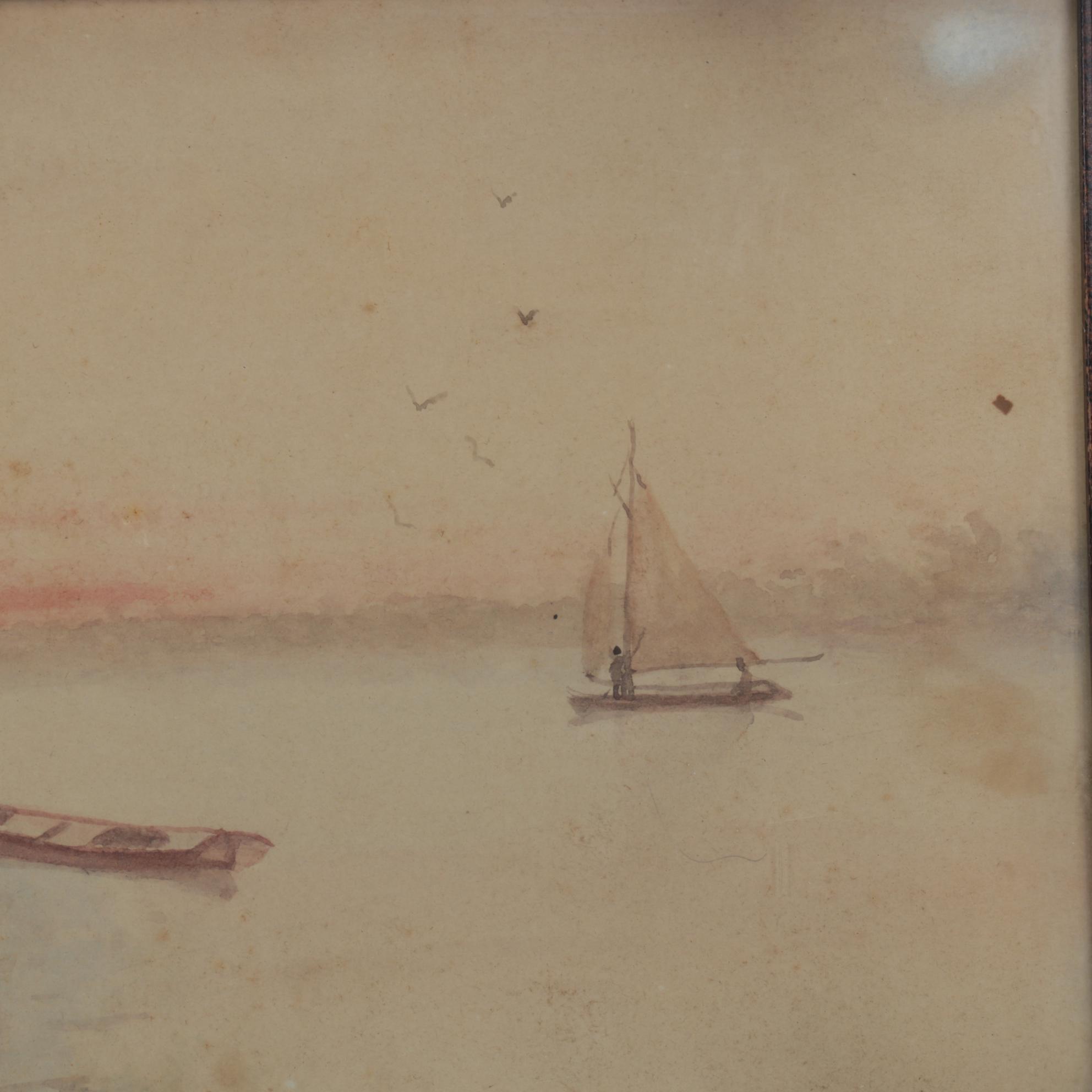 "As the Sun Went Down at Summerland Beach" Watercolor Painting, Circa 1930