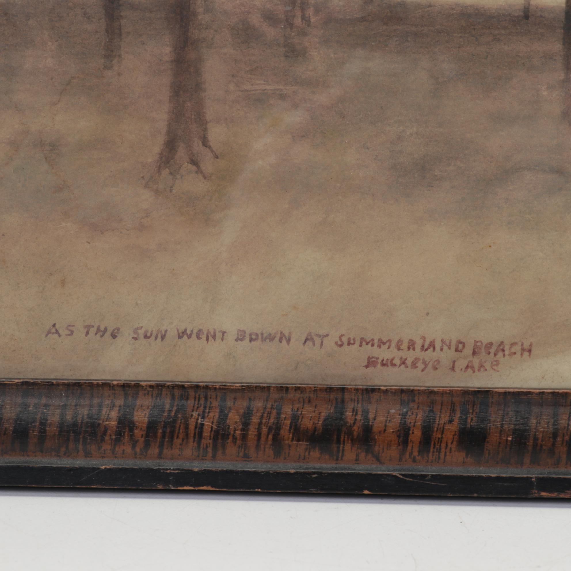 "As the Sun Went Down at Summerland Beach" Watercolor Painting, Circa 1930