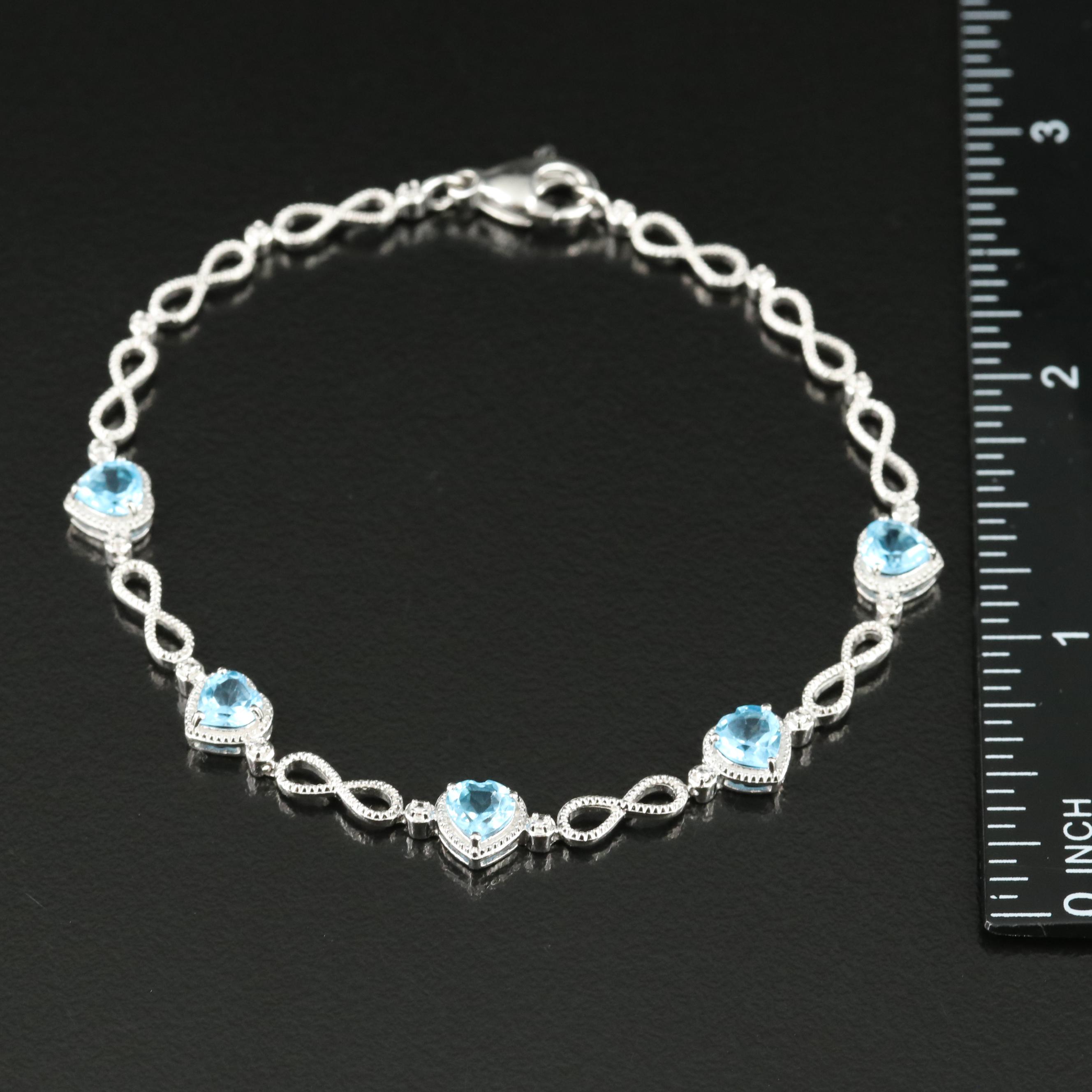Sterling Swiss Blue Topaz Infinity and Heart Bracelet