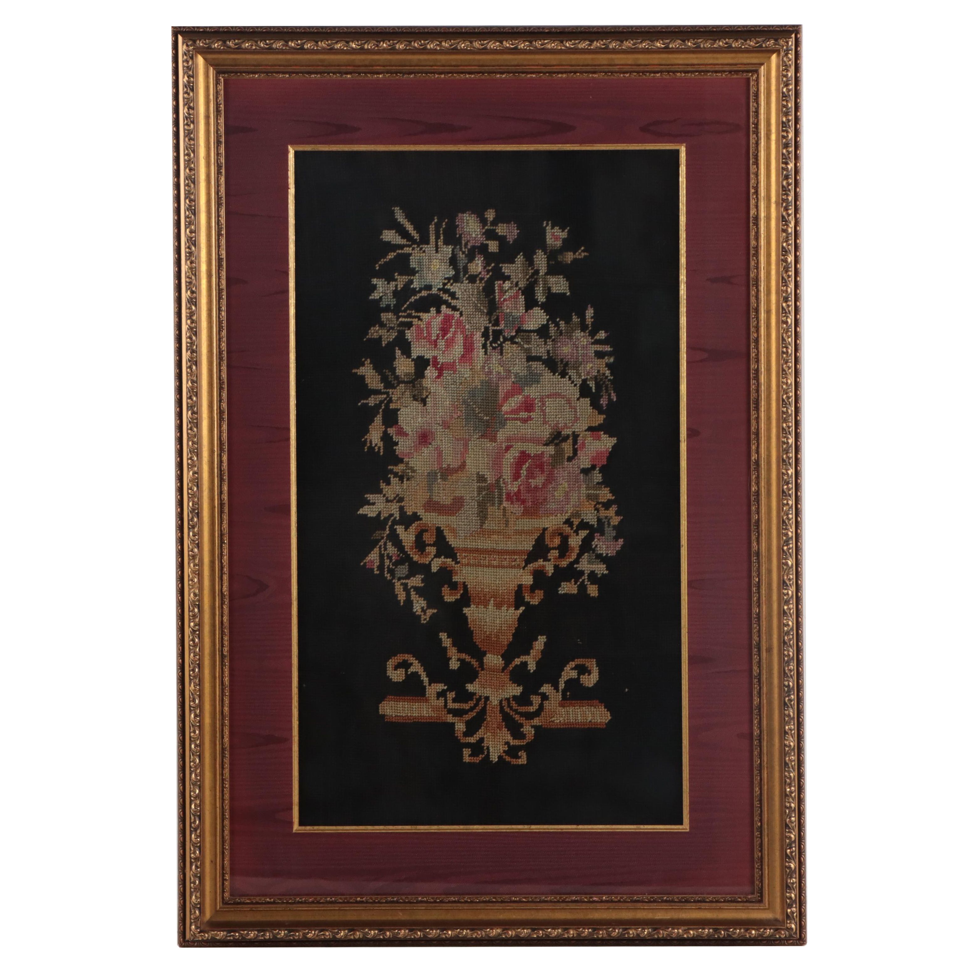 French School Floral Needlepoint Embroidery