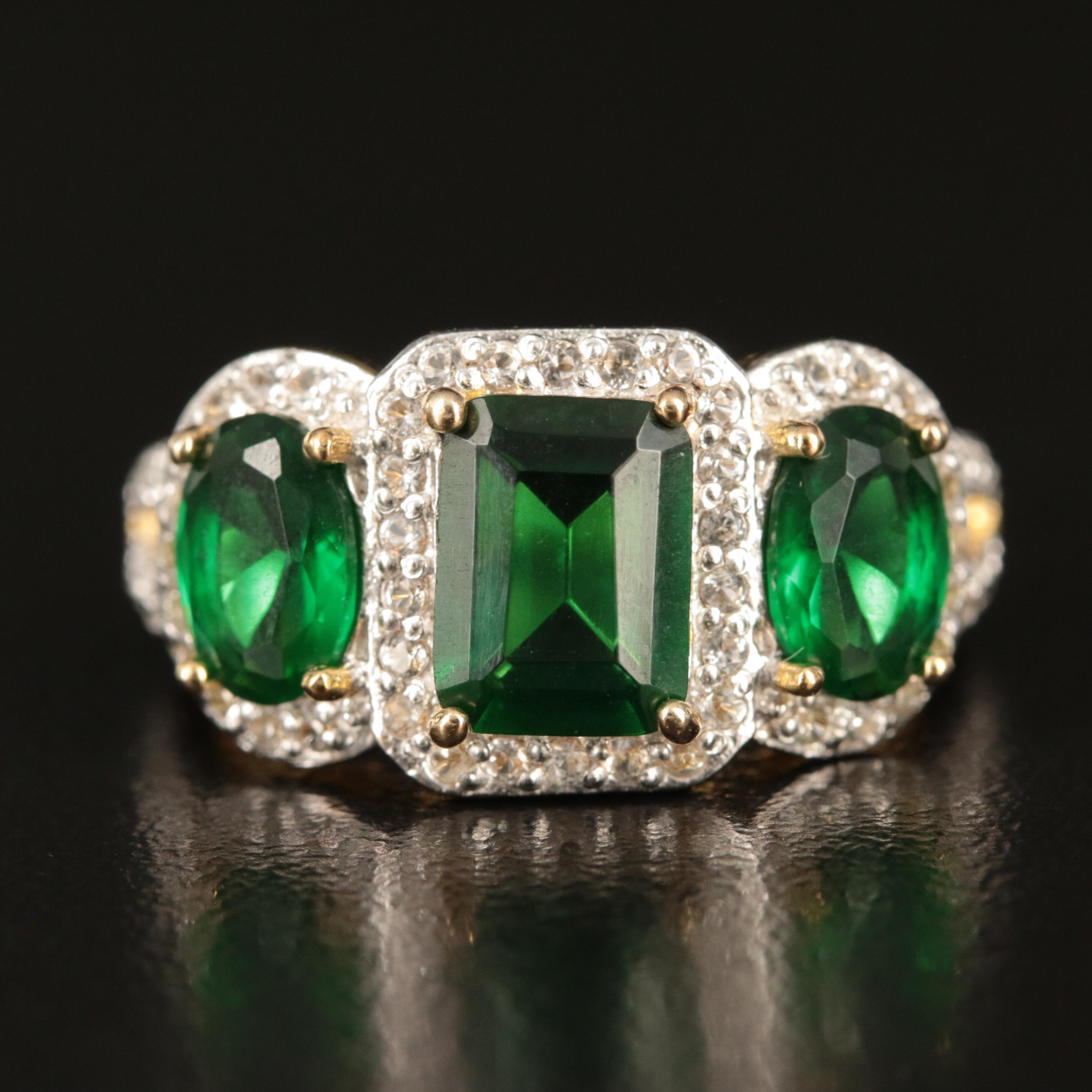 Sterling Glass and White Sapphire Ring