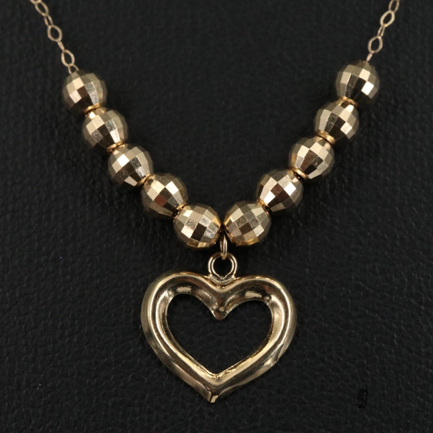 14K Beads with Heart Pendant Necklace