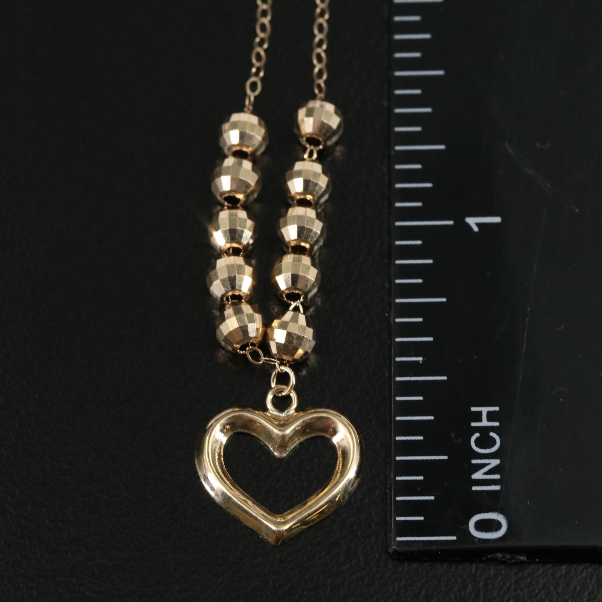 14K Beads with Heart Pendant Necklace