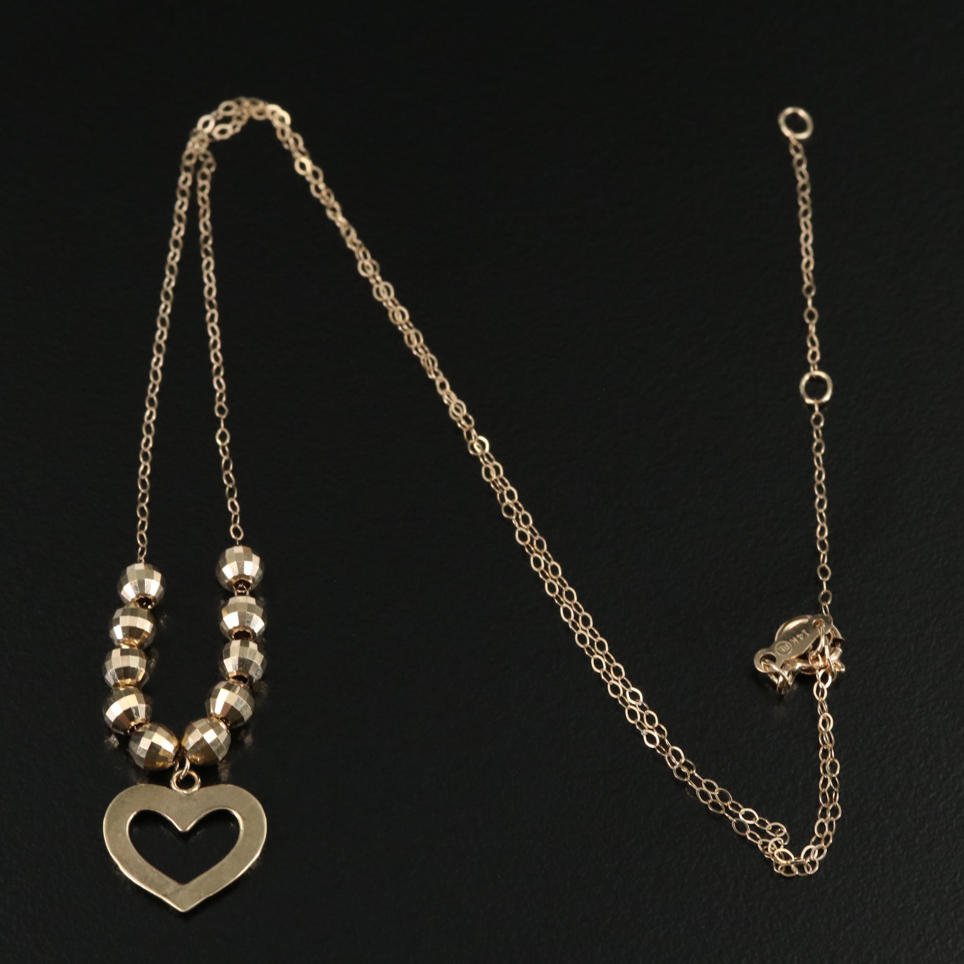 14K Beads with Heart Pendant Necklace