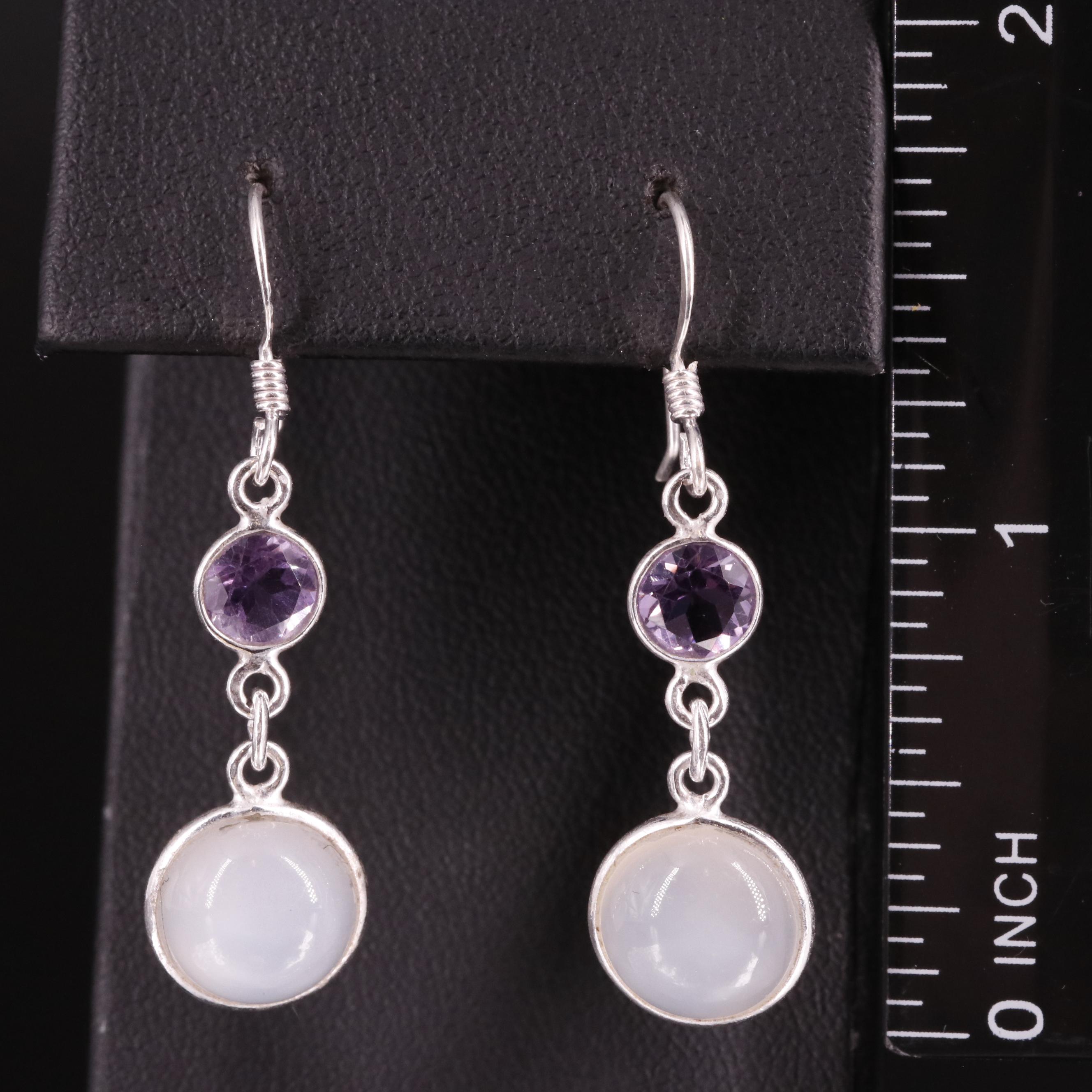 Sterling Moonstone and Amethyst Drop Earrings