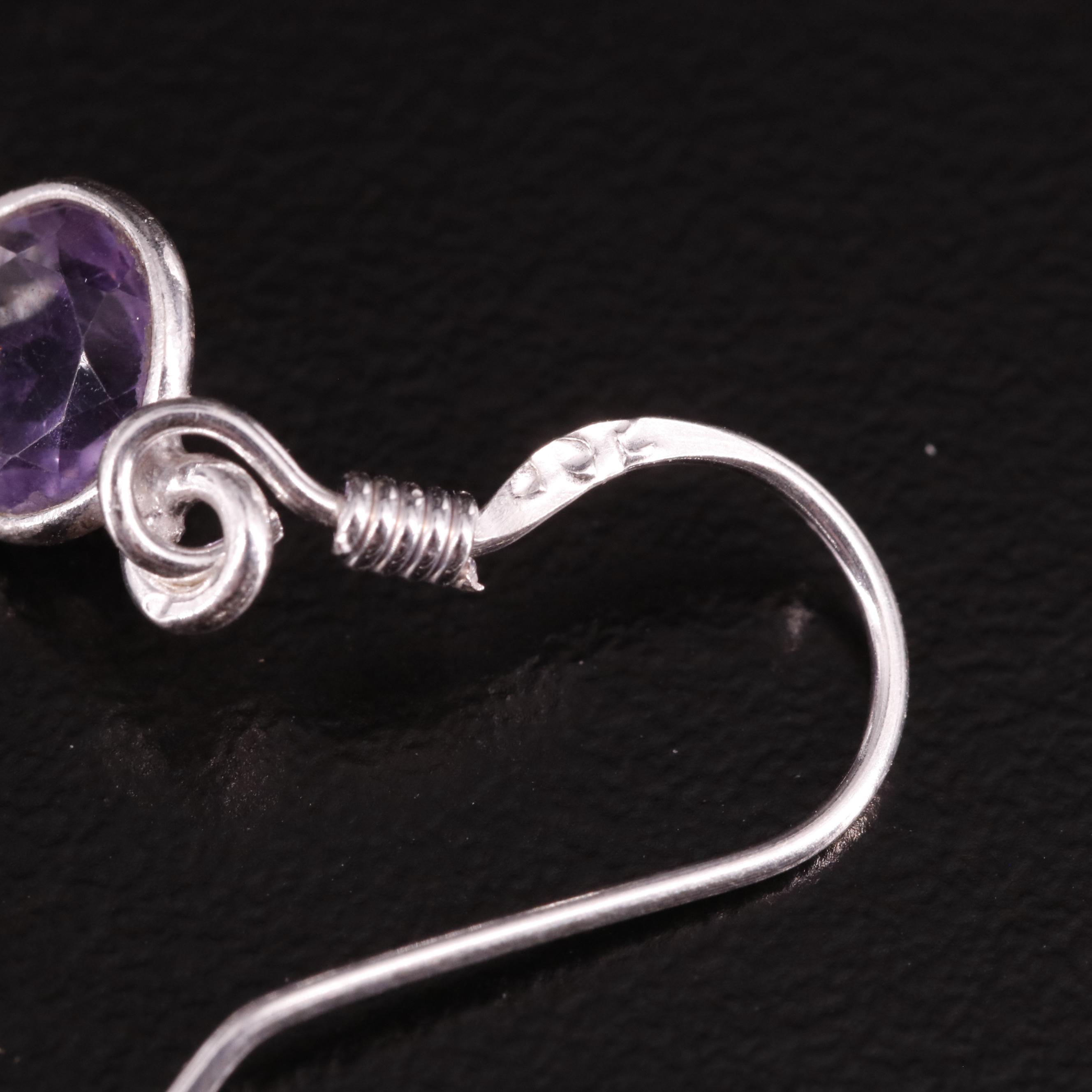 Sterling Moonstone and Amethyst Drop Earrings