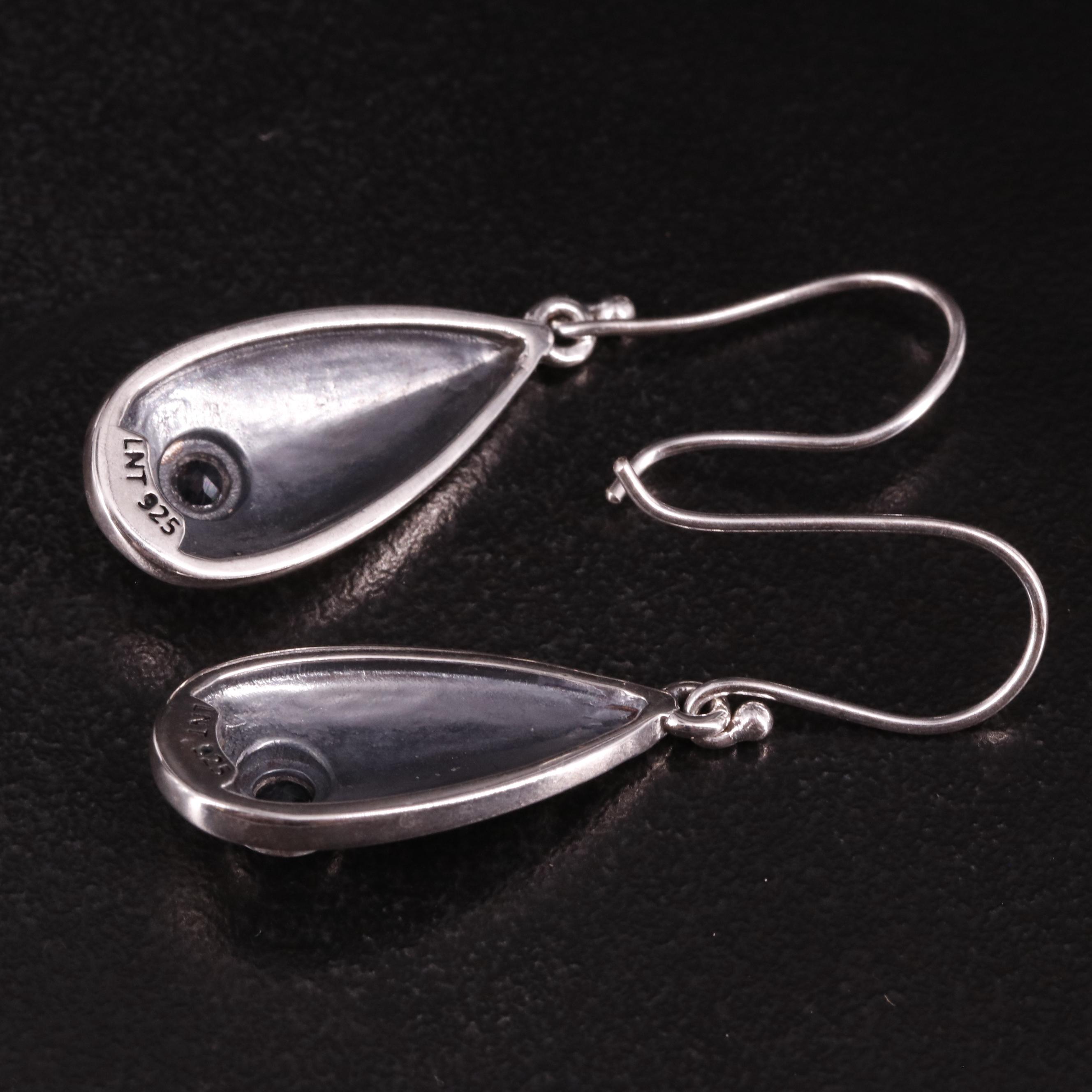 Sterling Sapphire Scrollwor Drop Earrings