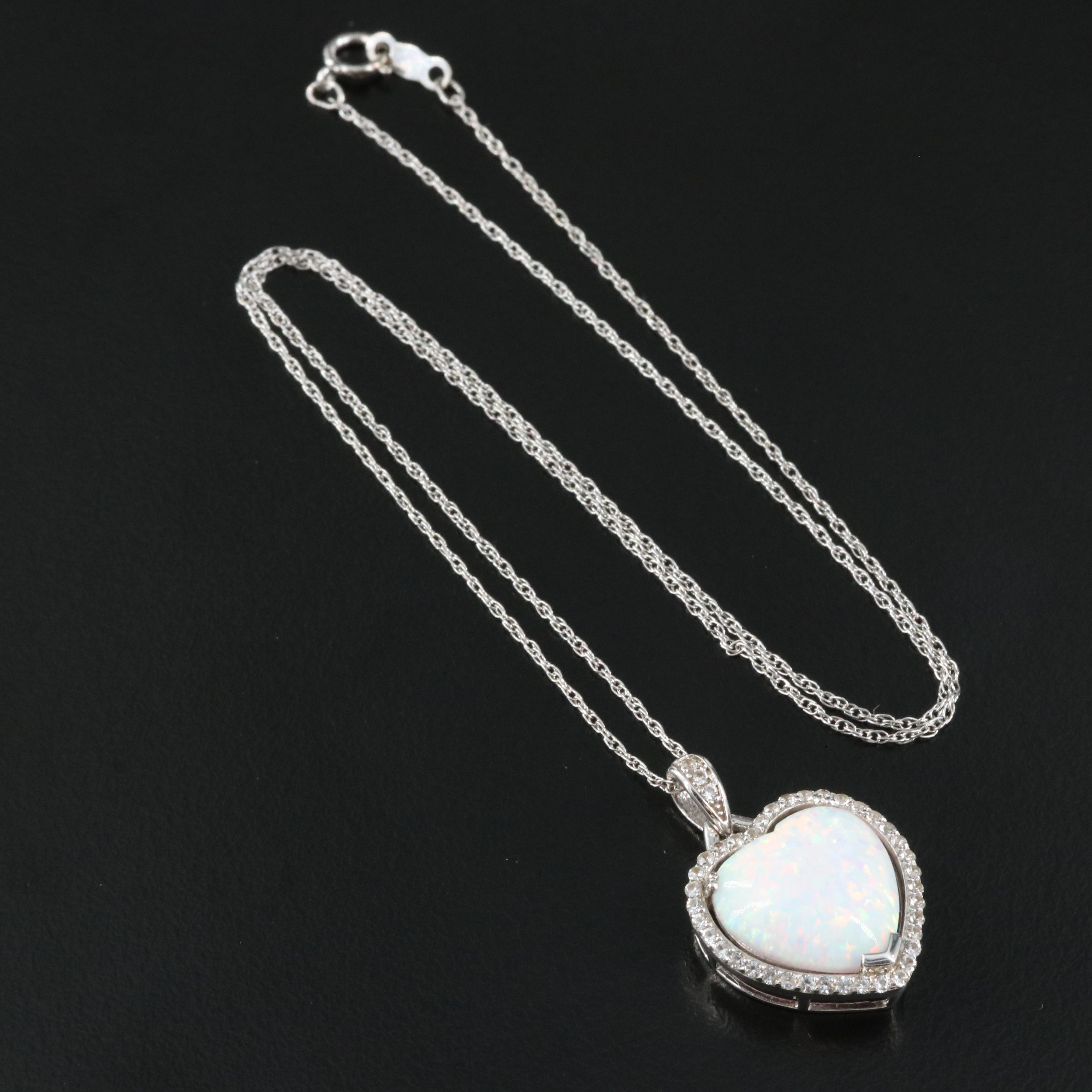 Sterling Opal and Sapphire Heart Pendant Necklace