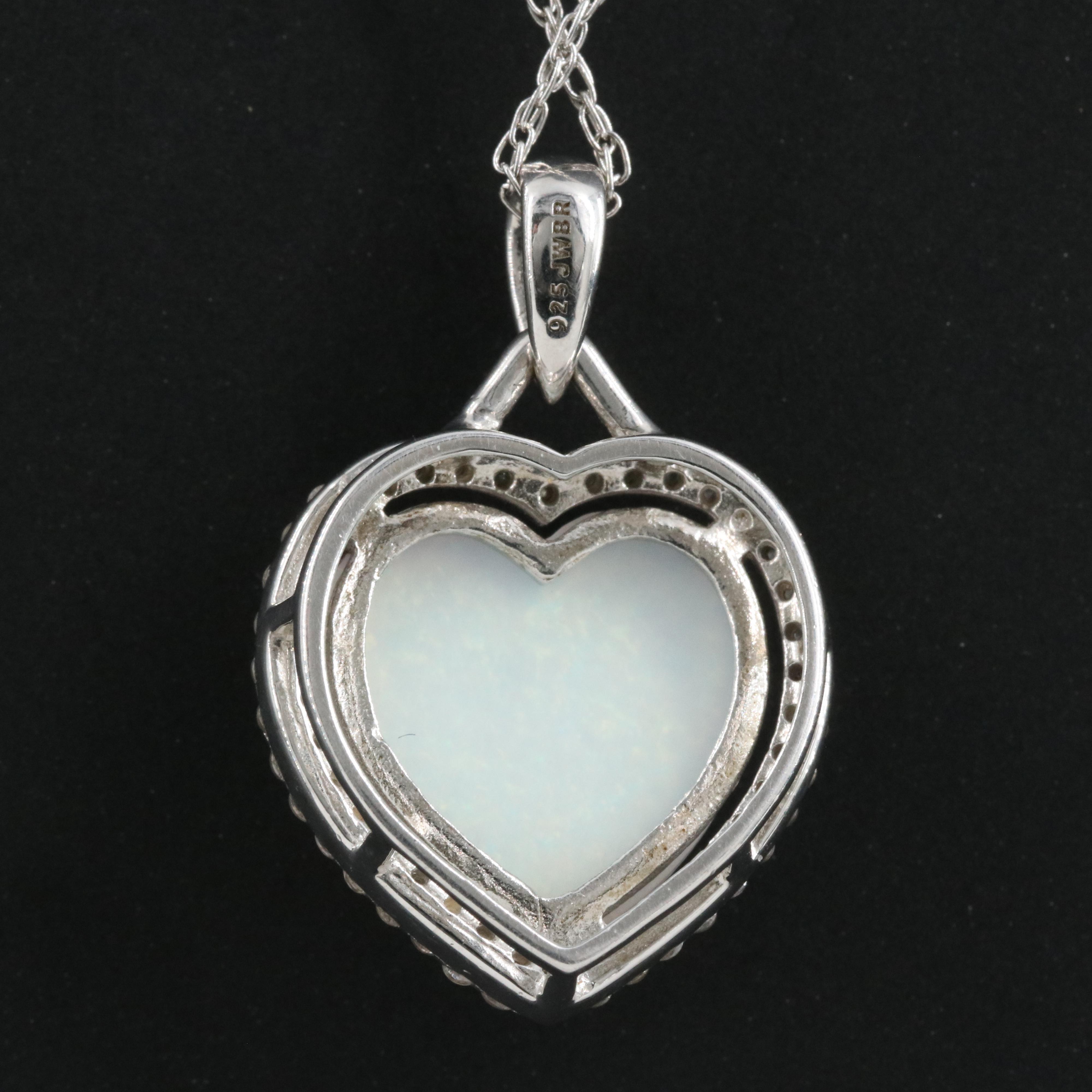 Sterling Opal and Sapphire Heart Pendant Necklace