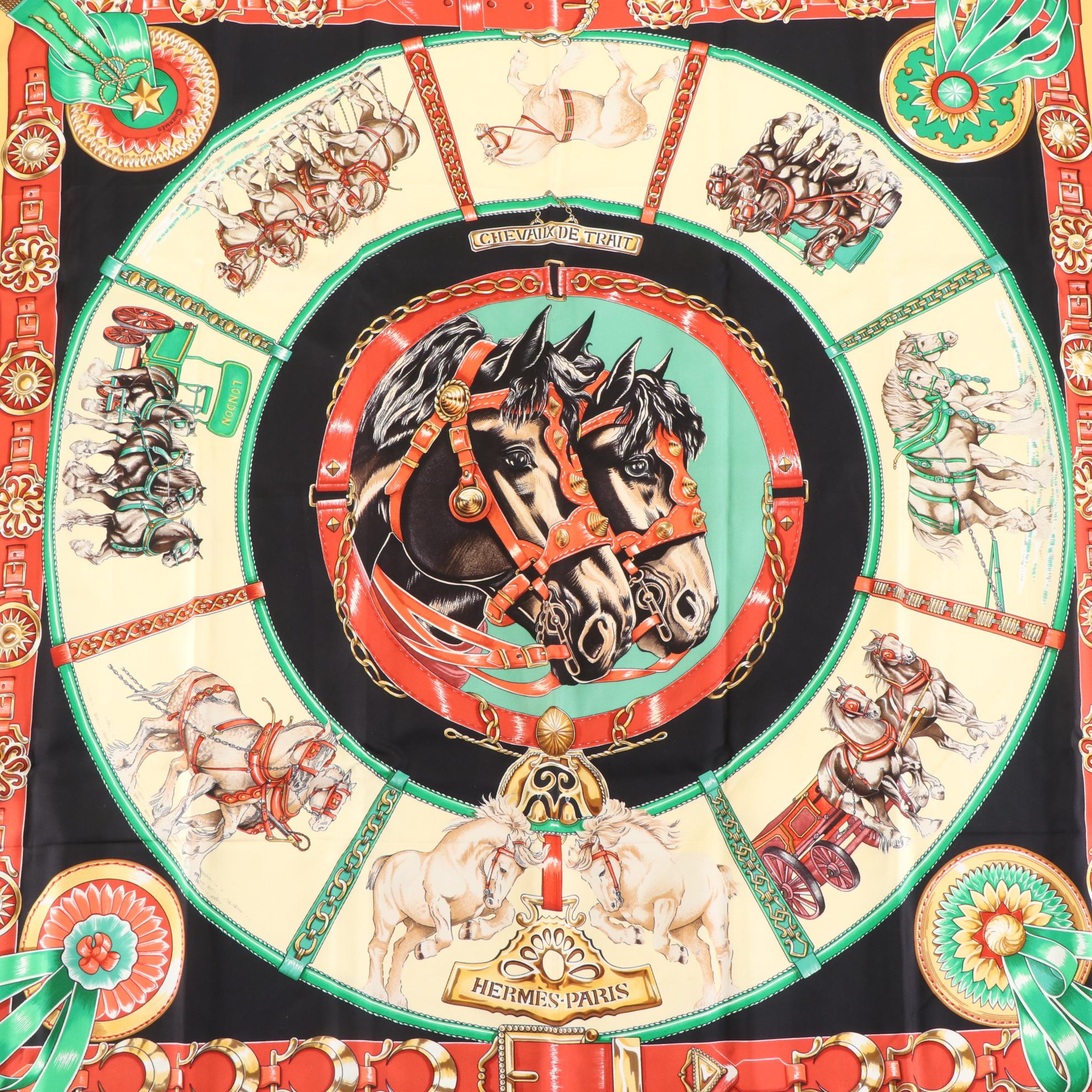 Hermès "Chevaux de Trait" Scarf 90 in Silk Twill