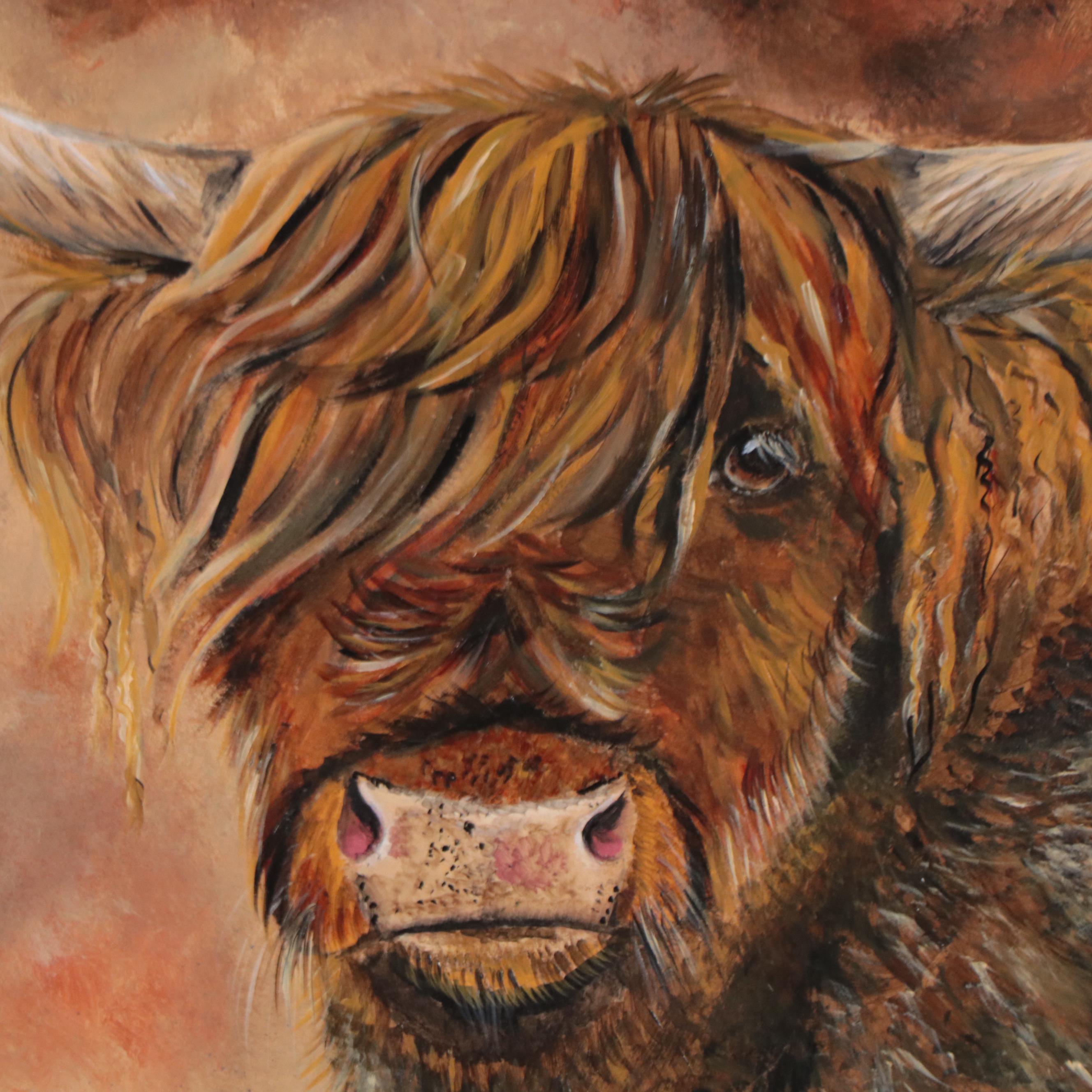 K. Eggleston Oil Painting of Highland Cow, 21st Century