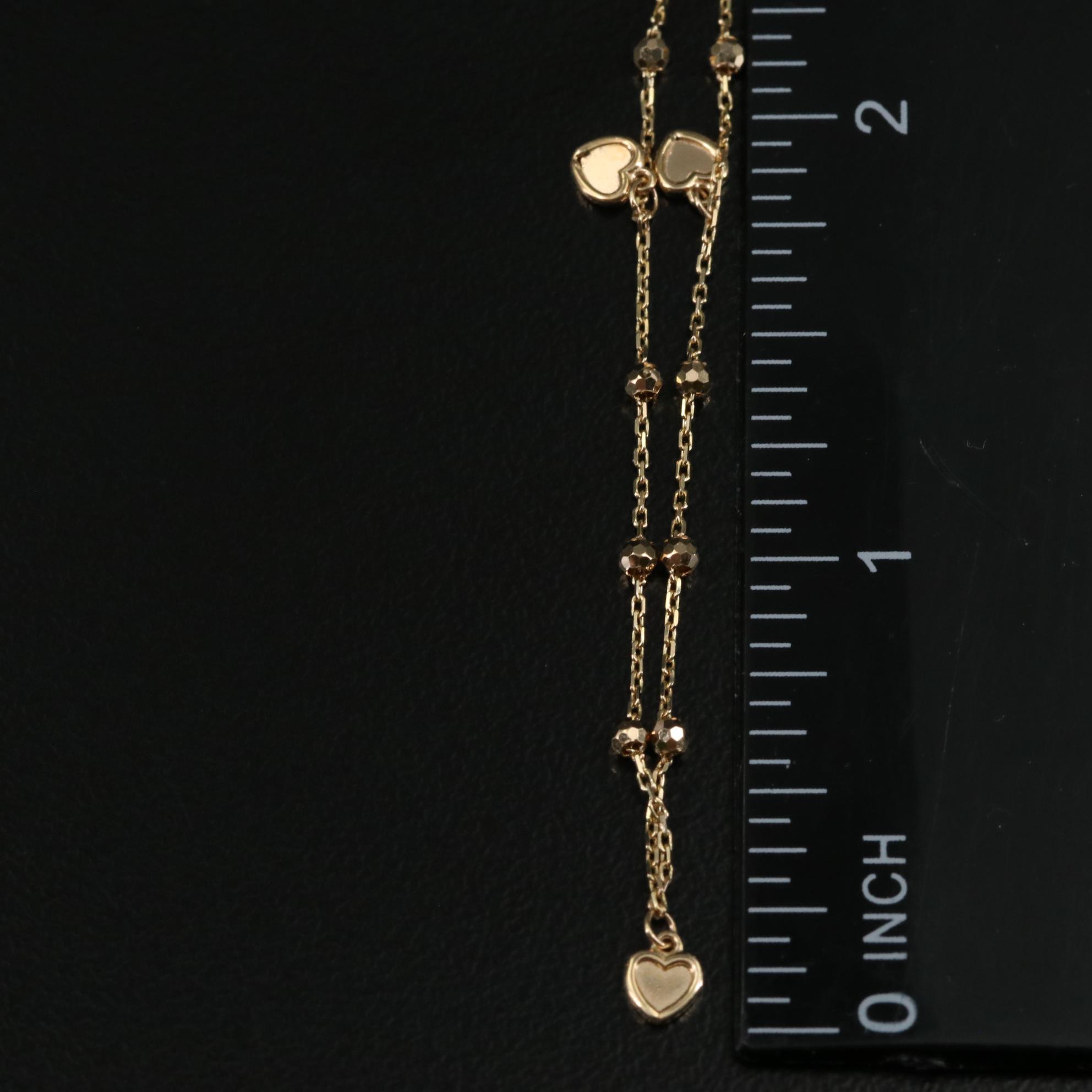 14K Stationary Beads with Dangling Hearts Necklace