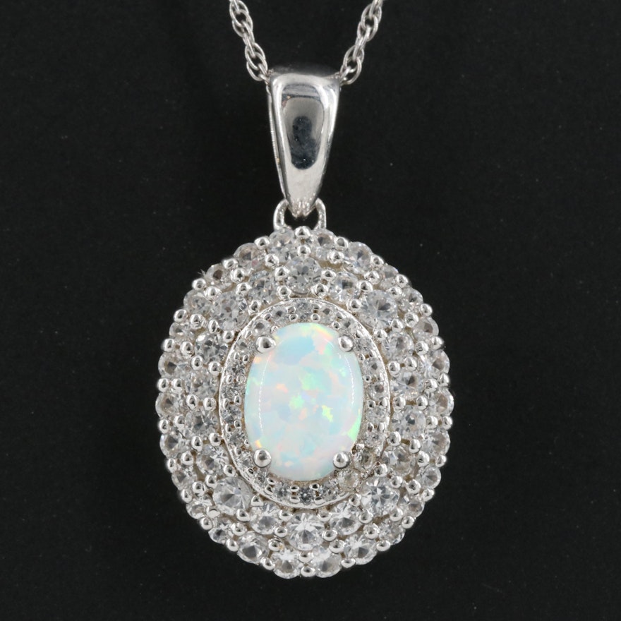 Sterling Opal and Sapphire Pendant Necklace