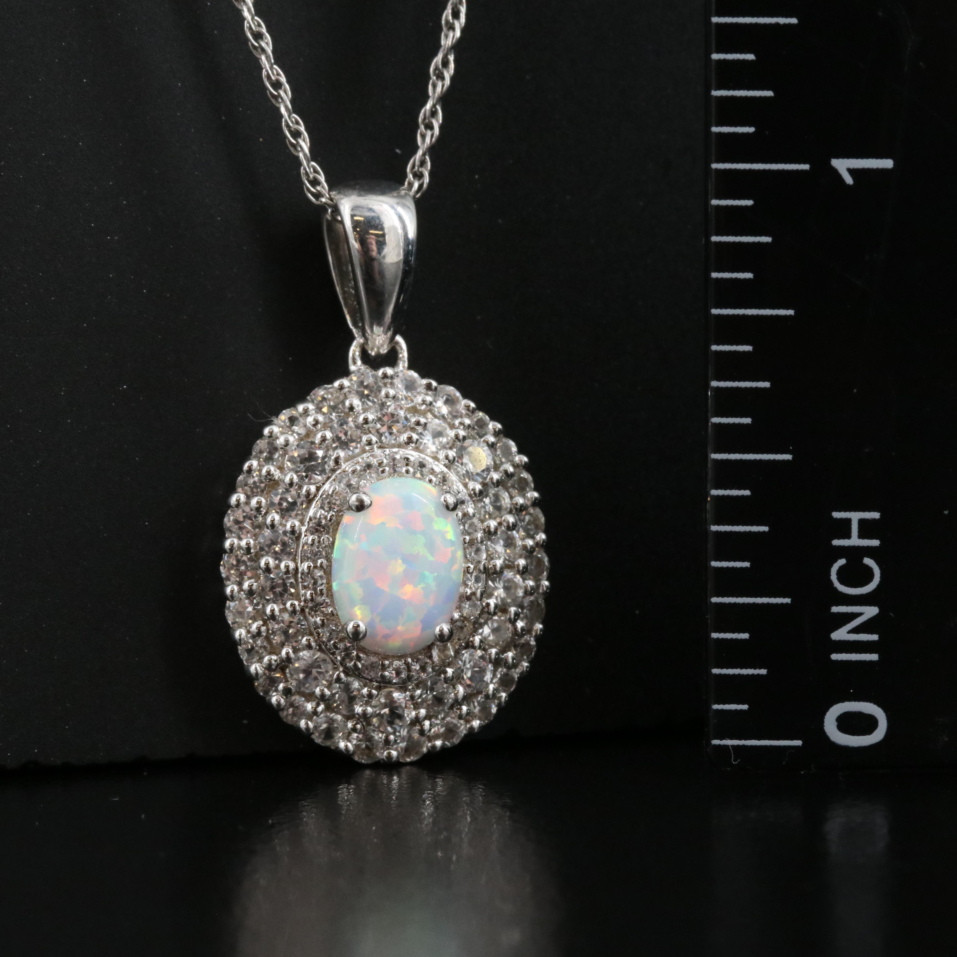 Sterling Opal and Sapphire Pendant Necklace