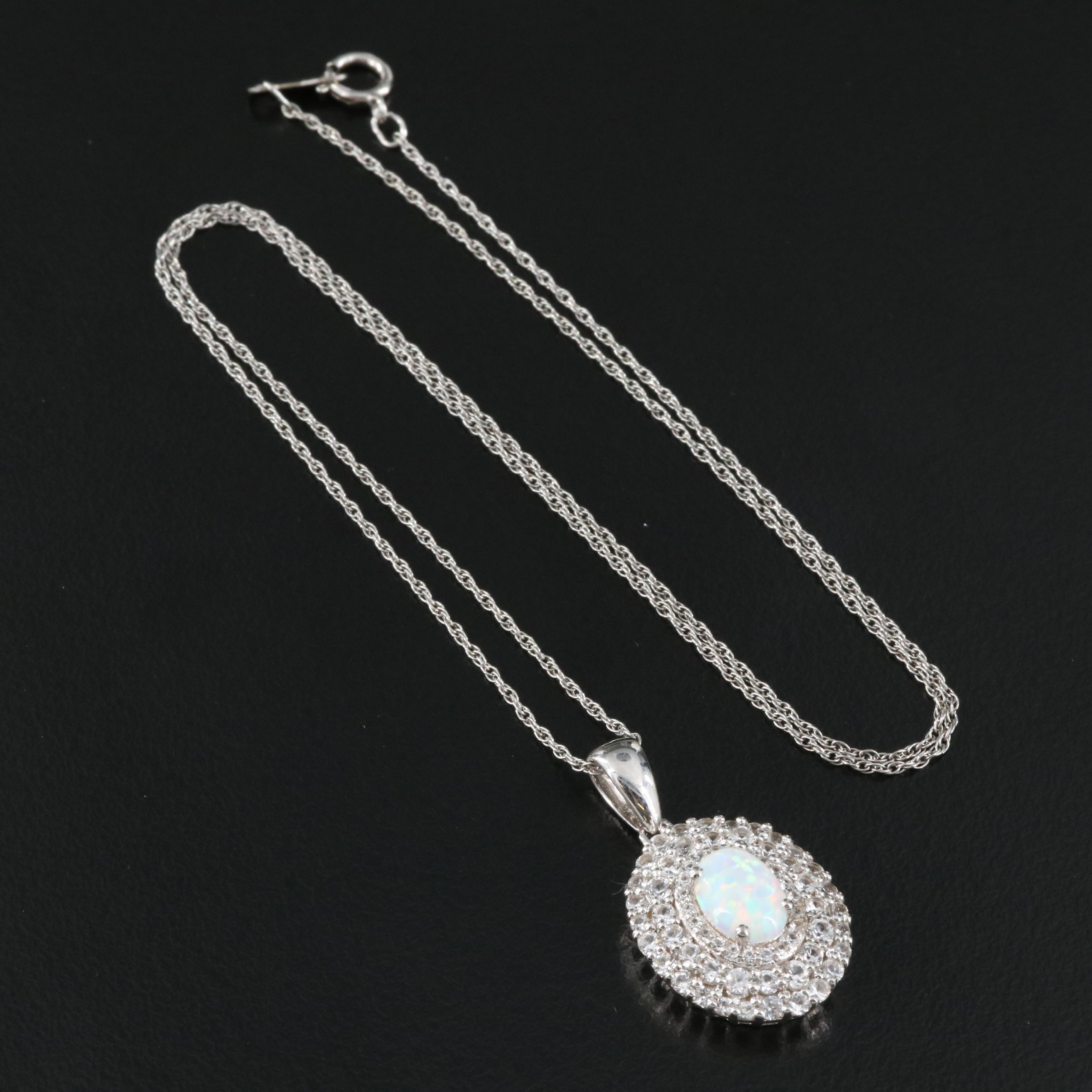 Sterling Opal and Sapphire Pendant Necklace