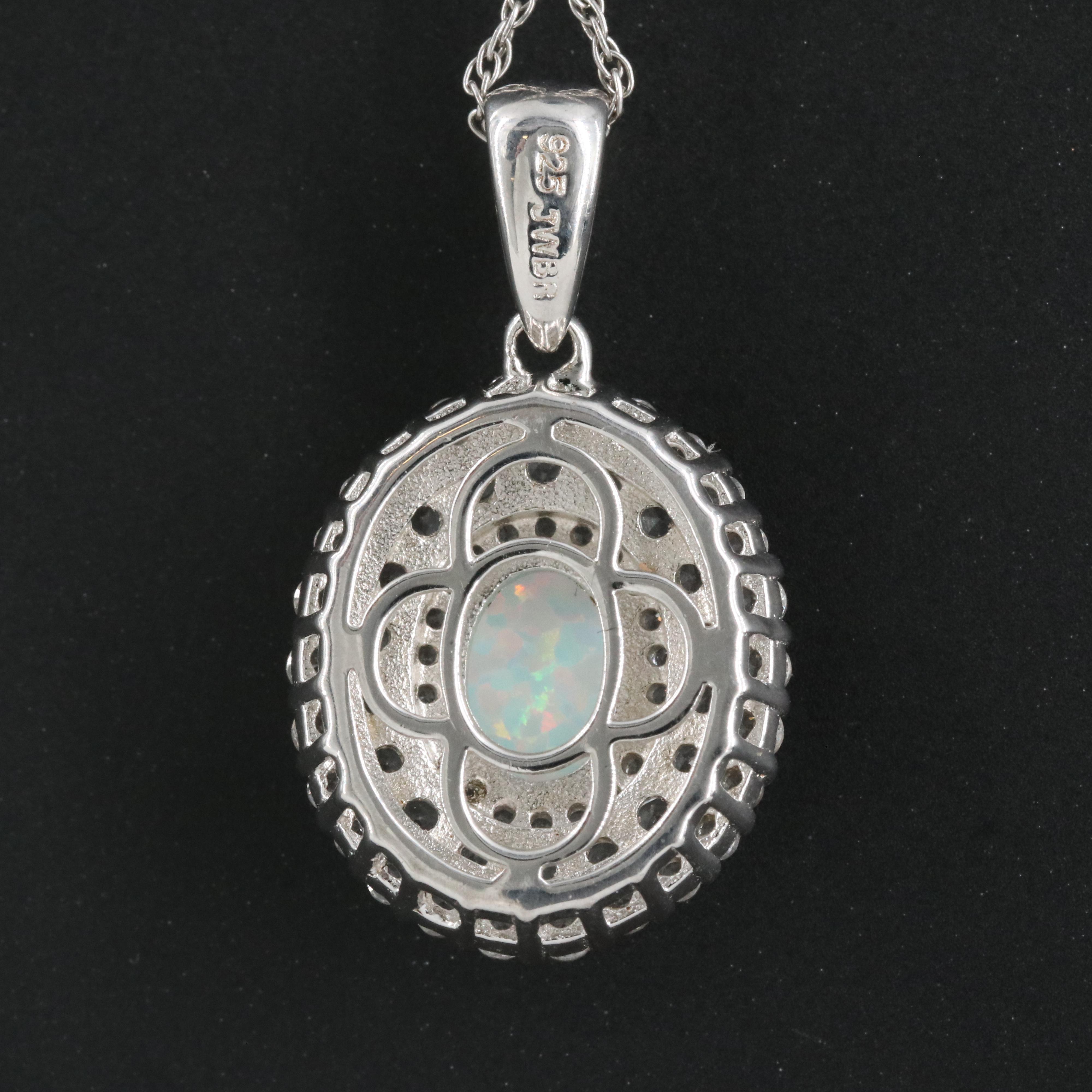 Sterling Opal and Sapphire Pendant Necklace