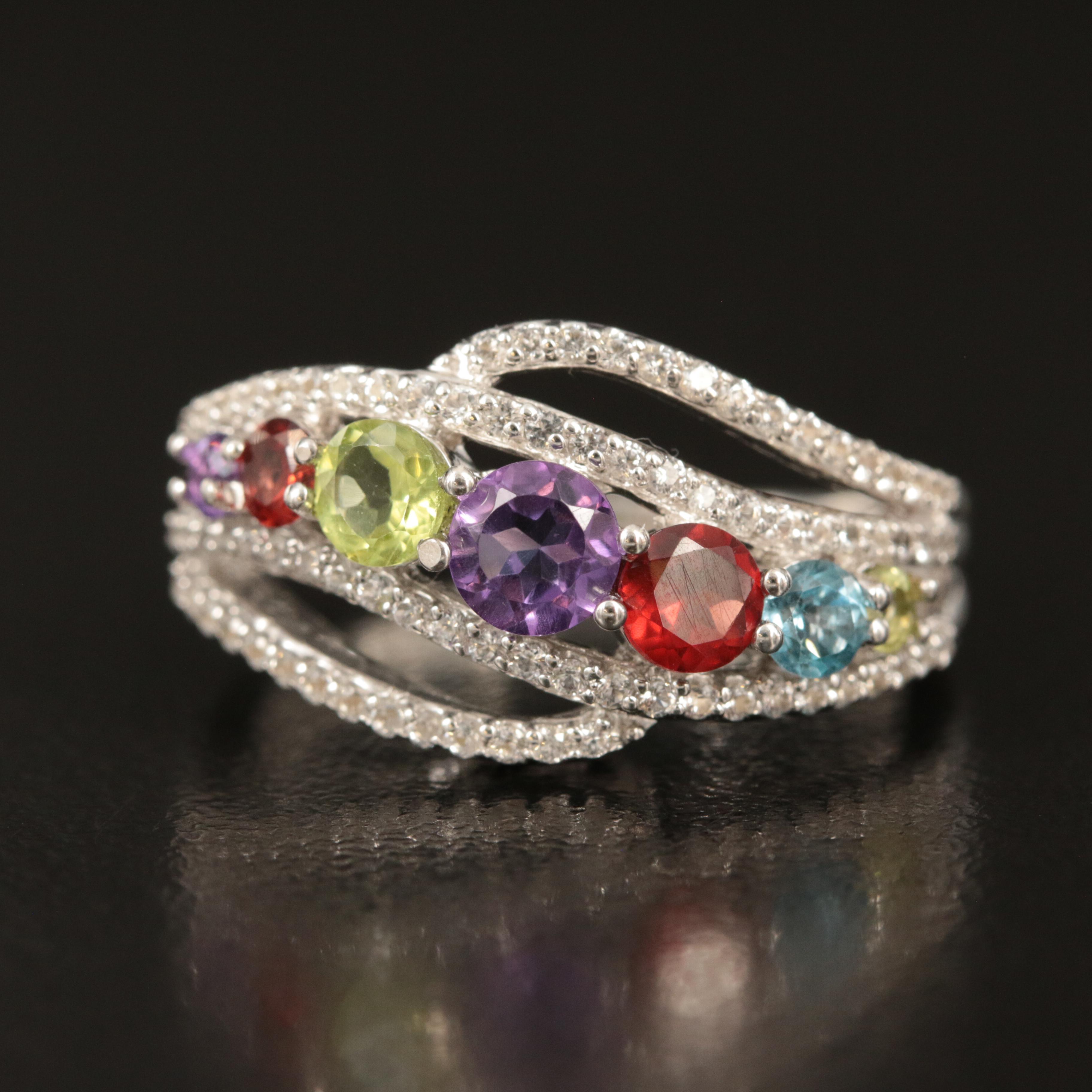 Sterling Ring Including Amethyst, Peridot and Sapphire