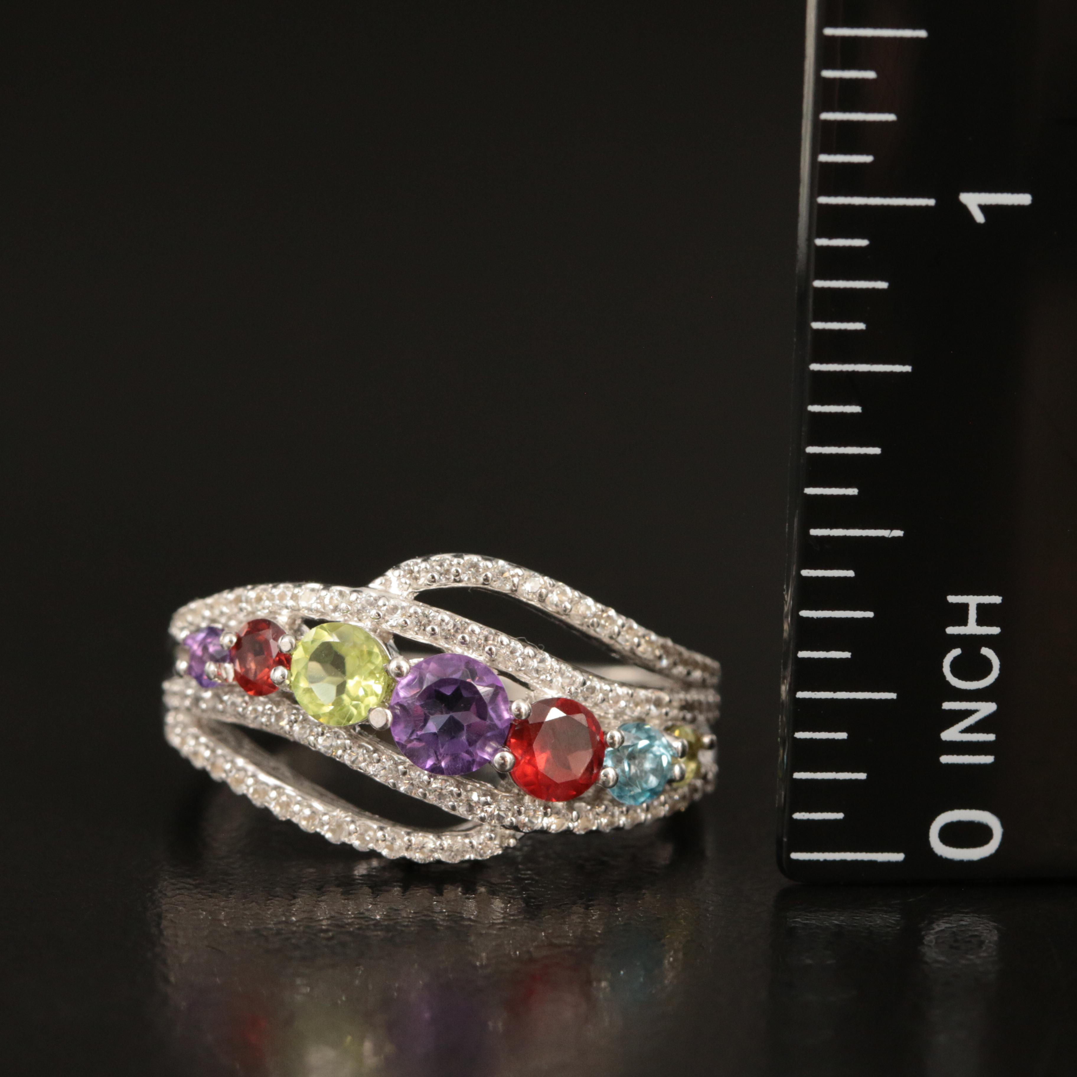 Sterling Ring Including Amethyst, Peridot and Sapphire