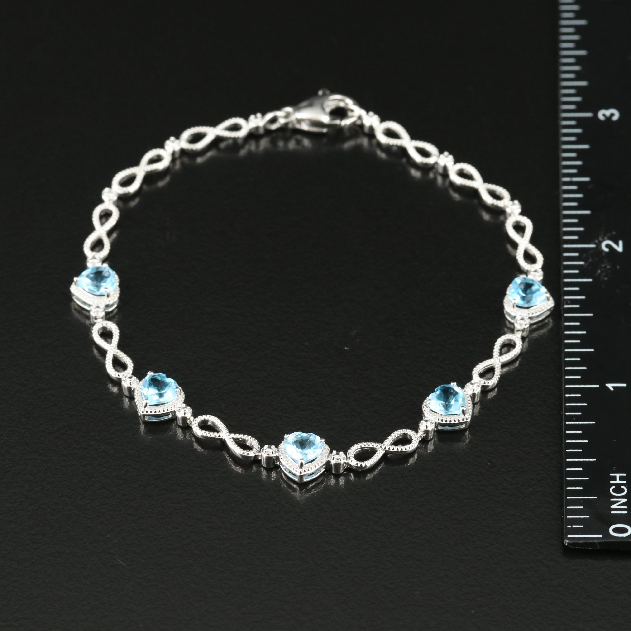 Sterling Swiss Blue Topaz Infinity and Heart Bracelet