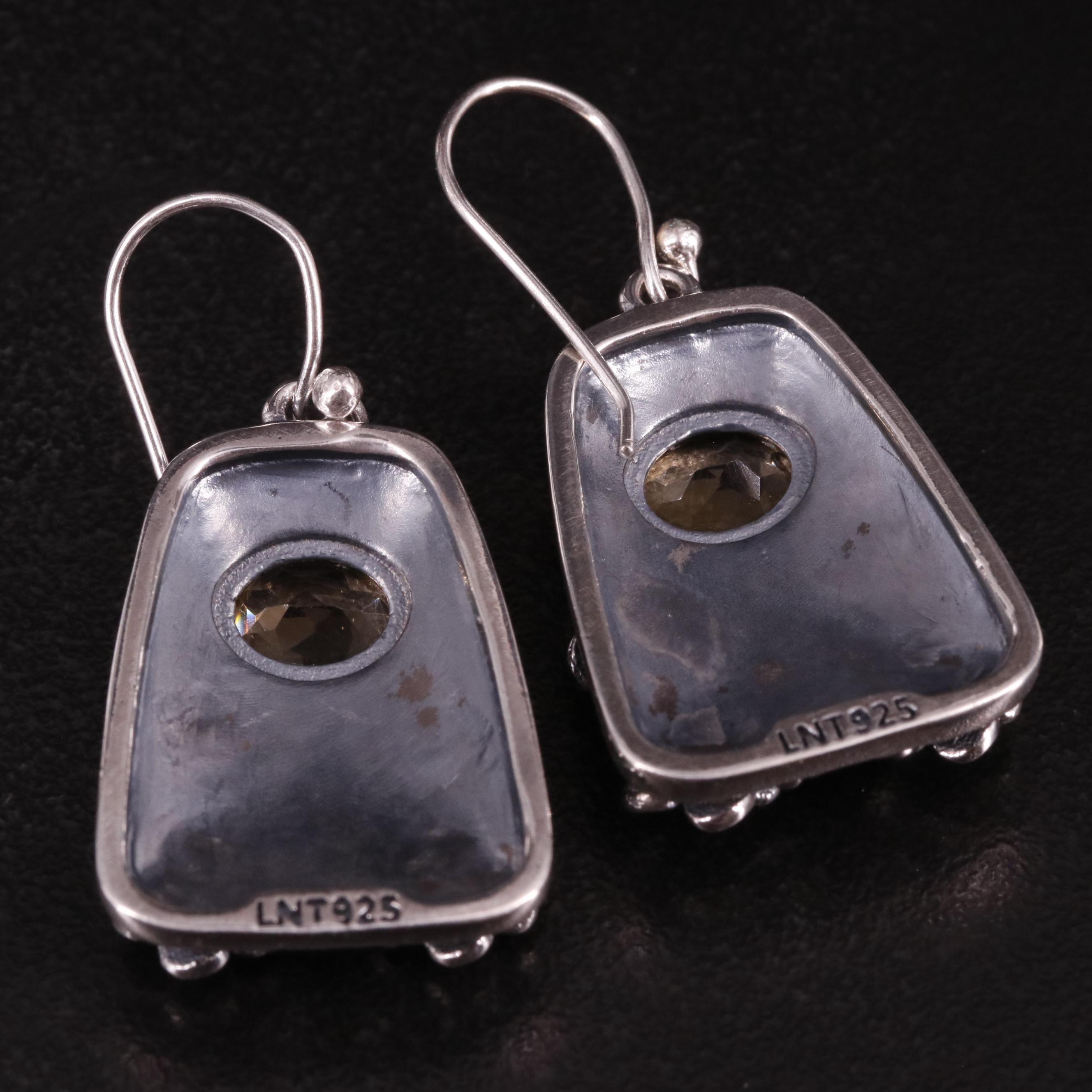 Sterling Citrine Floral Panel Drop Earrings