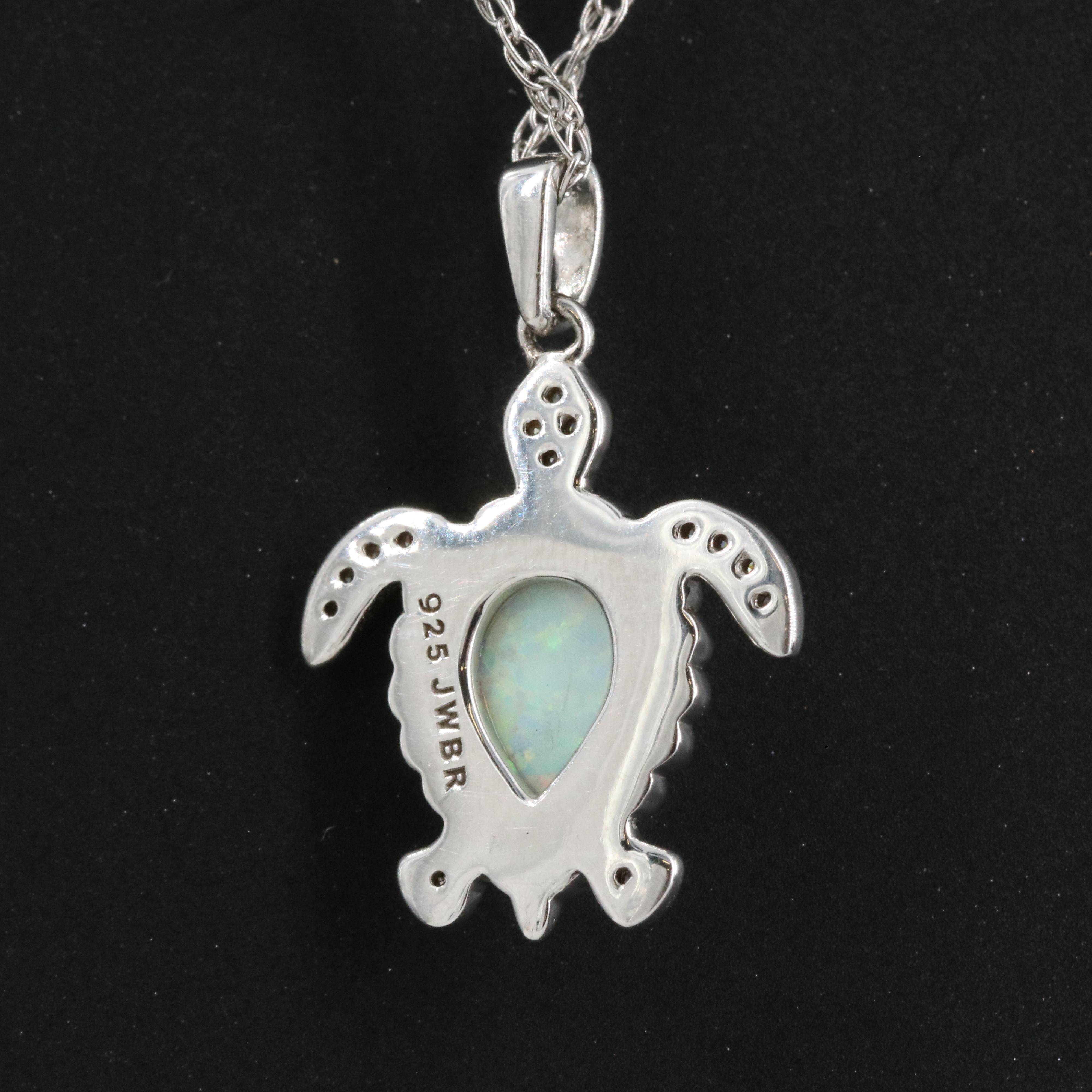 Sterling Opal and Diamond Turtle Pendant Necklace