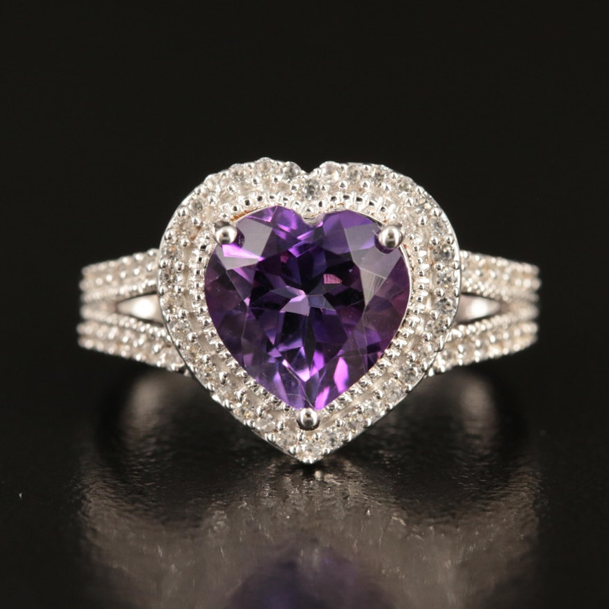 Sterling Amethyst and Sapphire Heart Ring