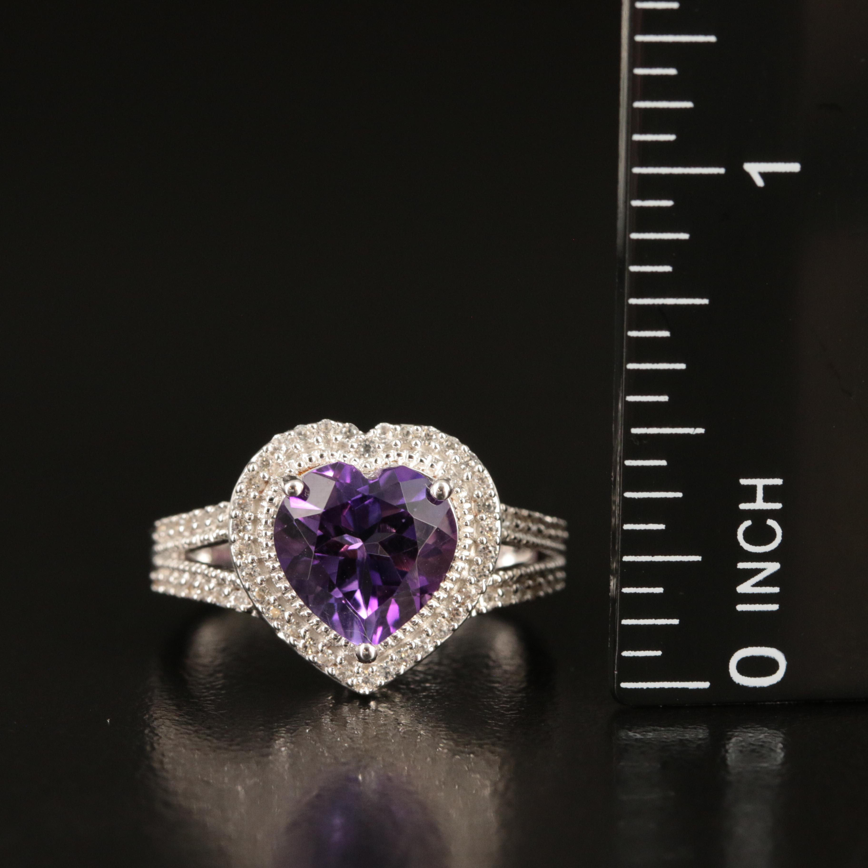 Sterling Amethyst and Sapphire Heart Ring