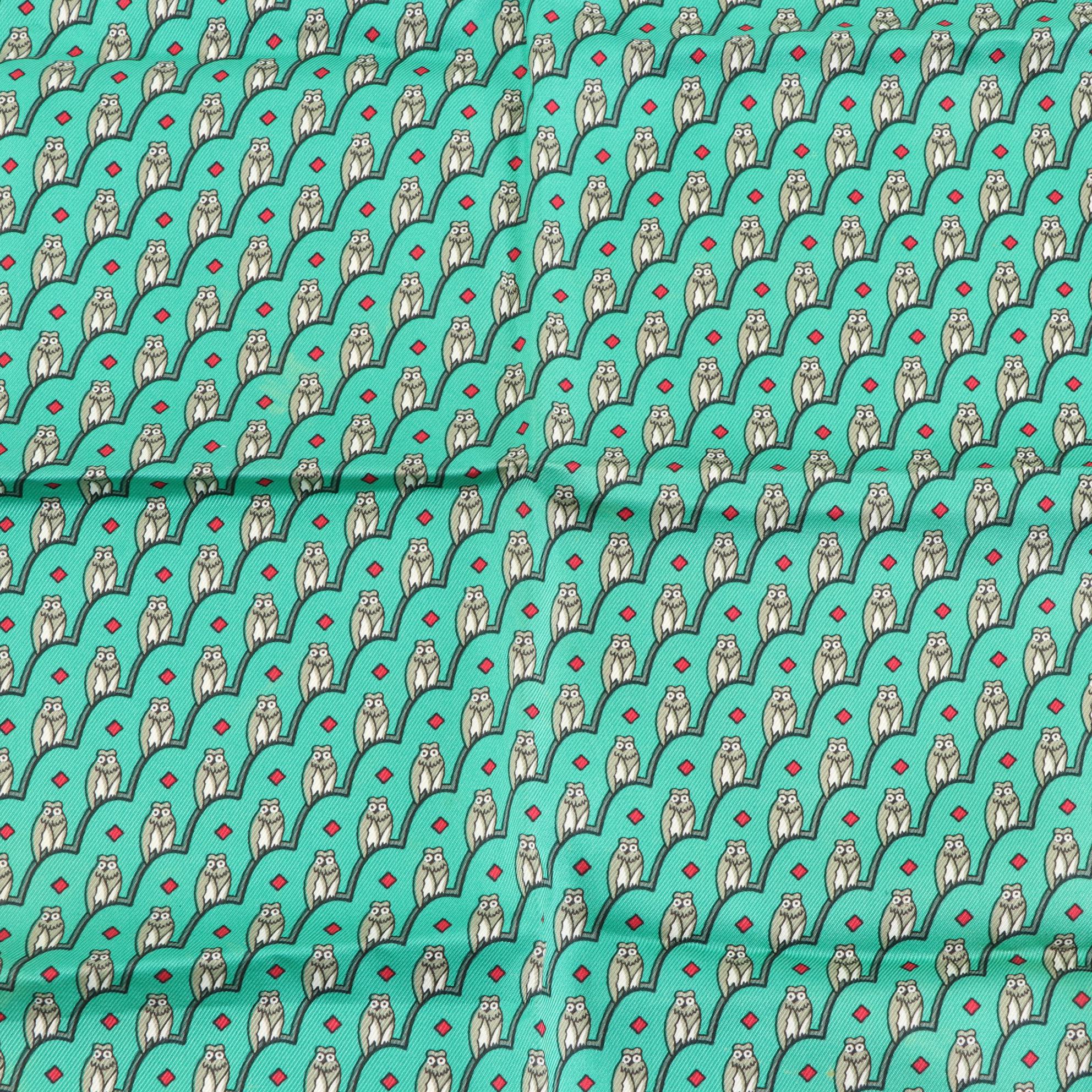 Hermès Owl Pattern Pocket Square in Silk Twill