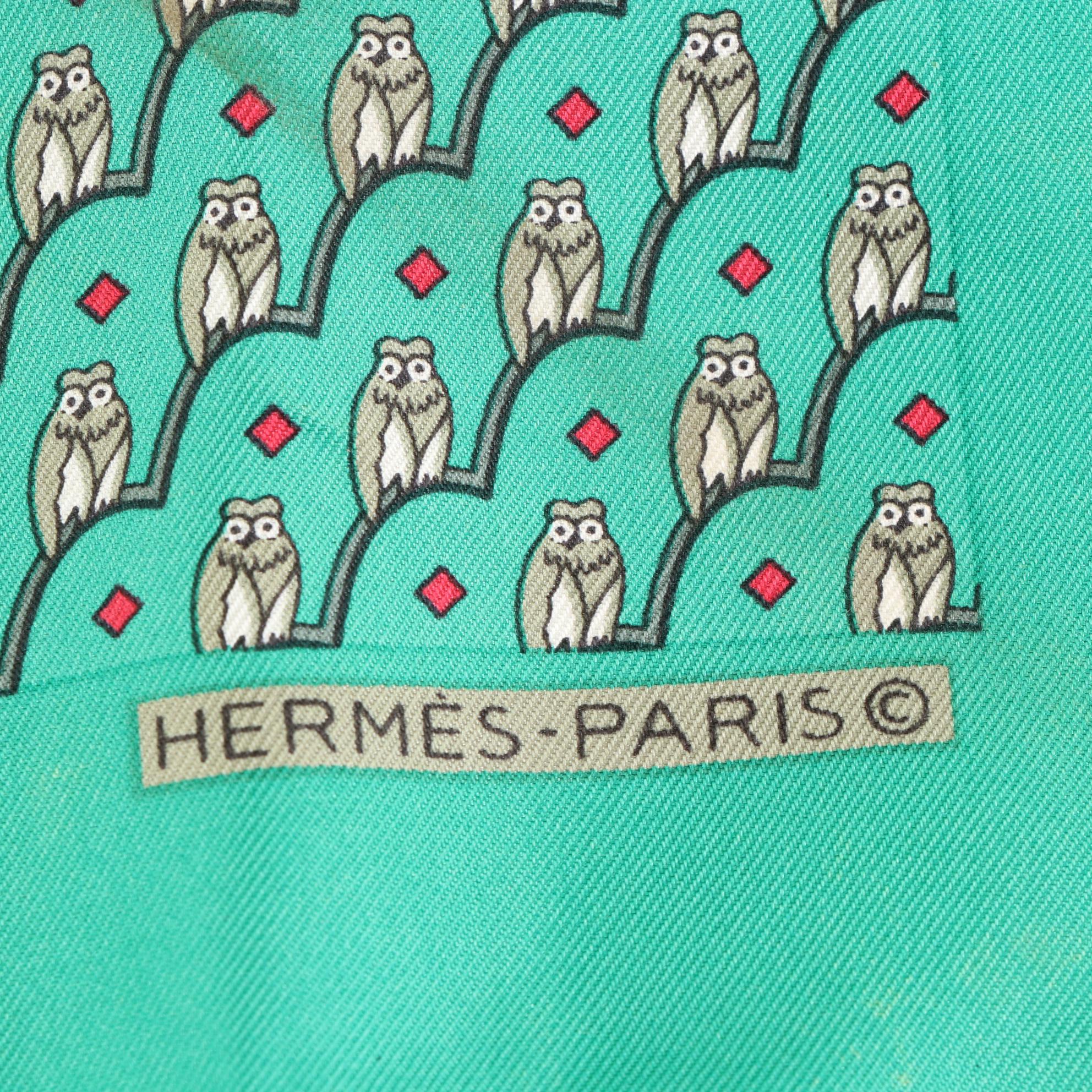 Hermès Owl Pattern Pocket Square in Silk Twill