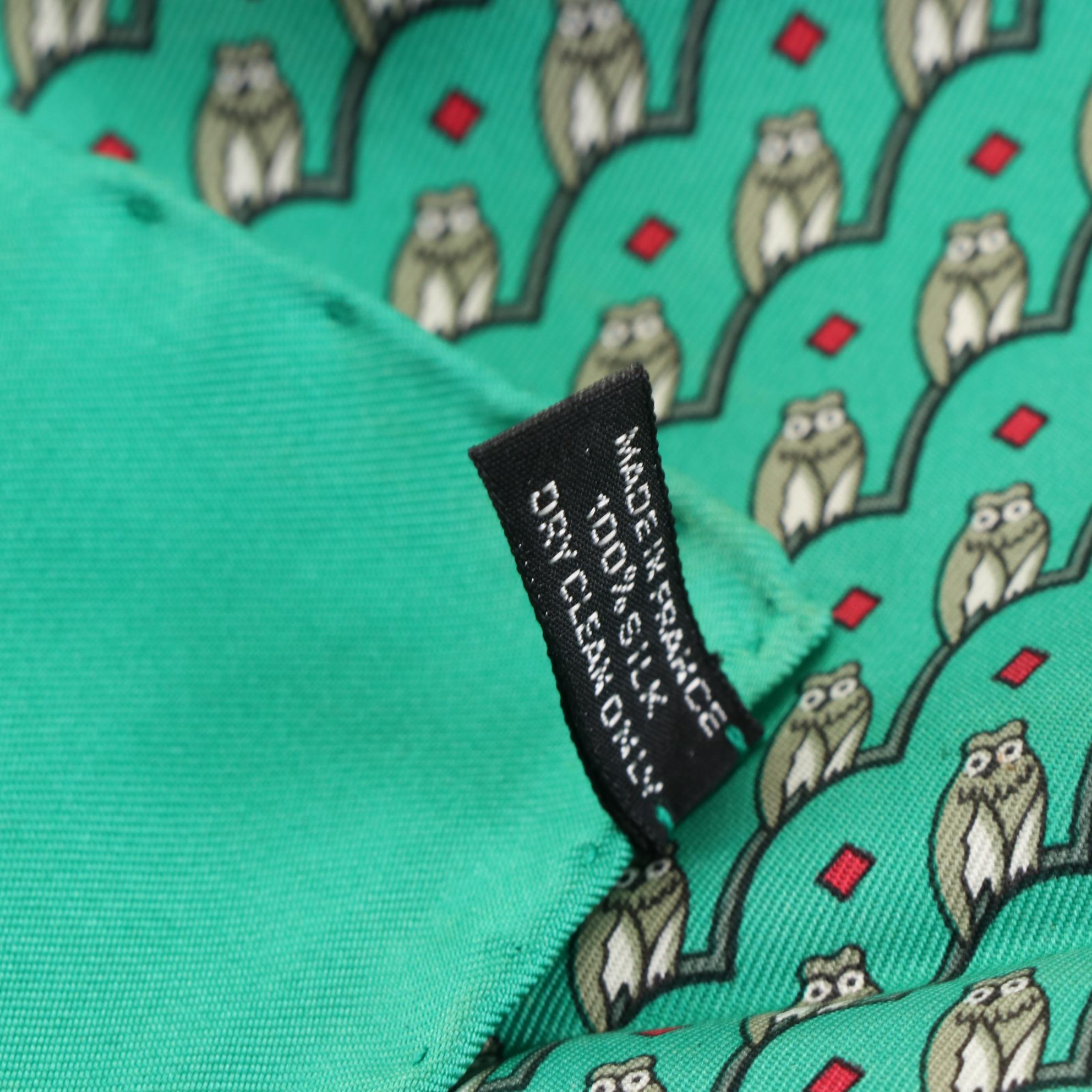 Hermès Owl Pattern Pocket Square in Silk Twill
