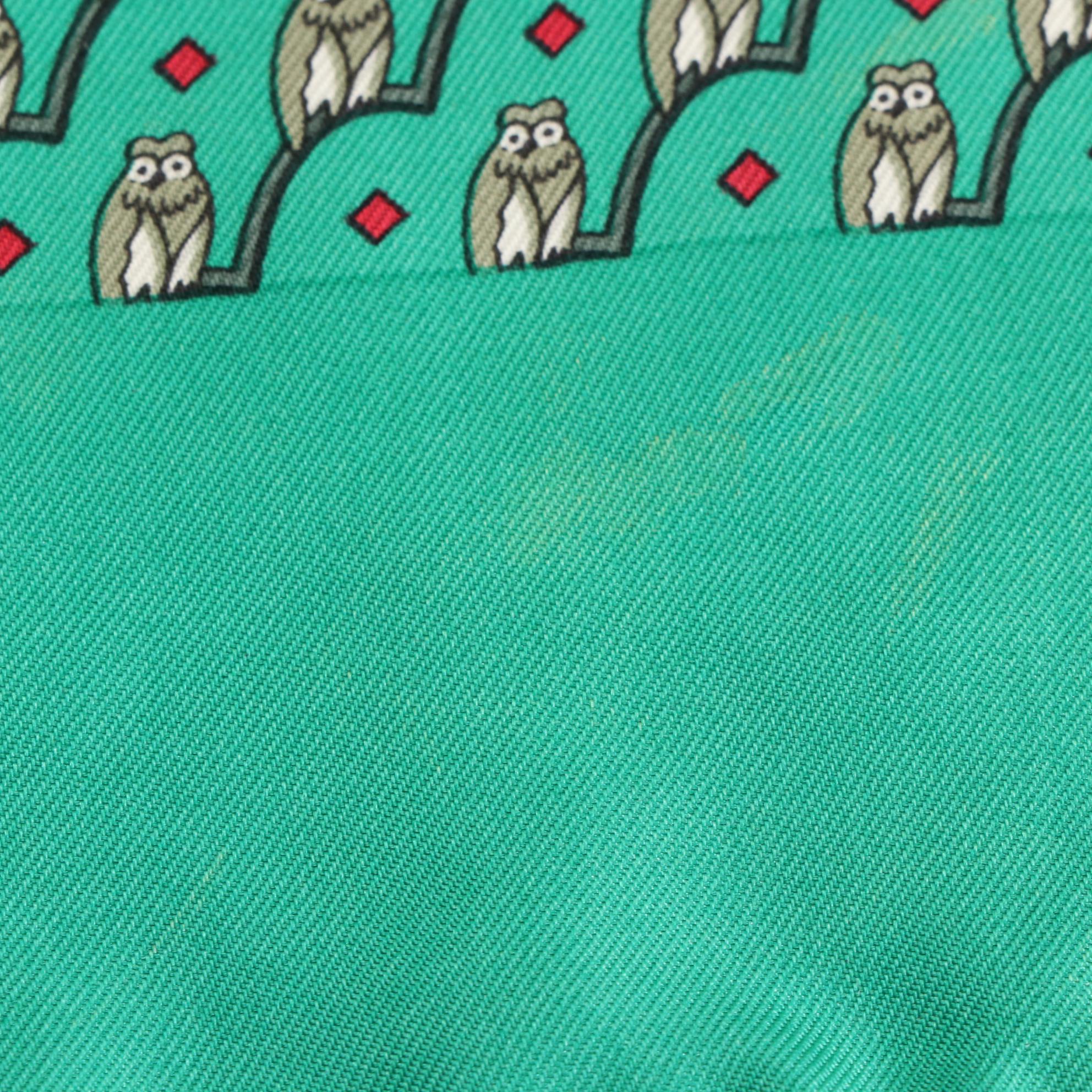 Hermès Owl Pattern Pocket Square in Silk Twill