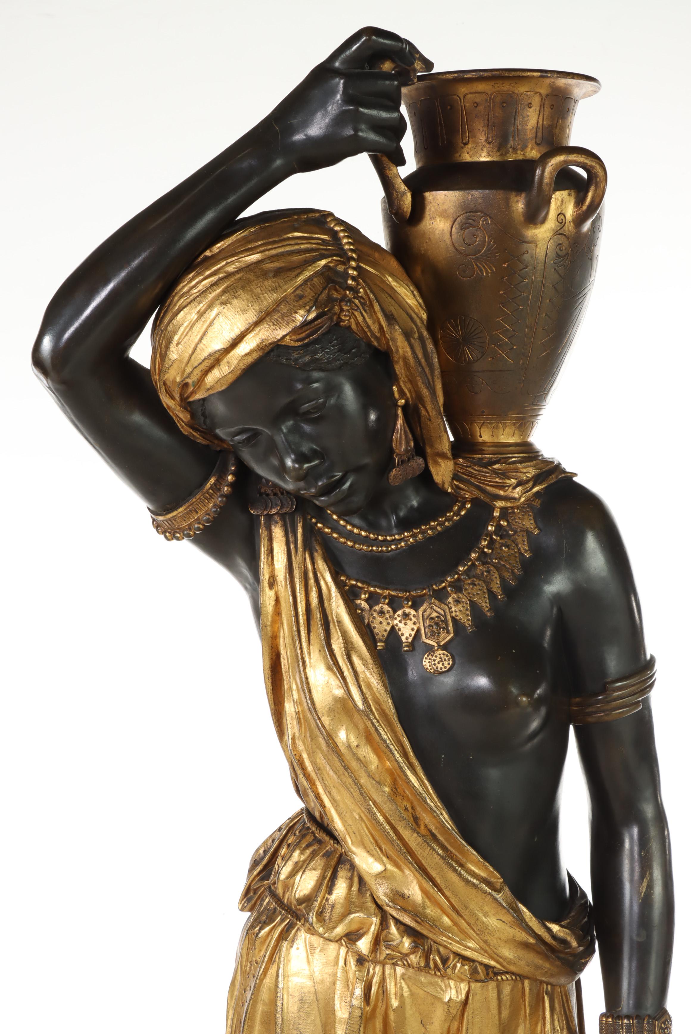 Gilt and Patinated Bronze Moor Sculpture on Carved Pedestal, French 19th C