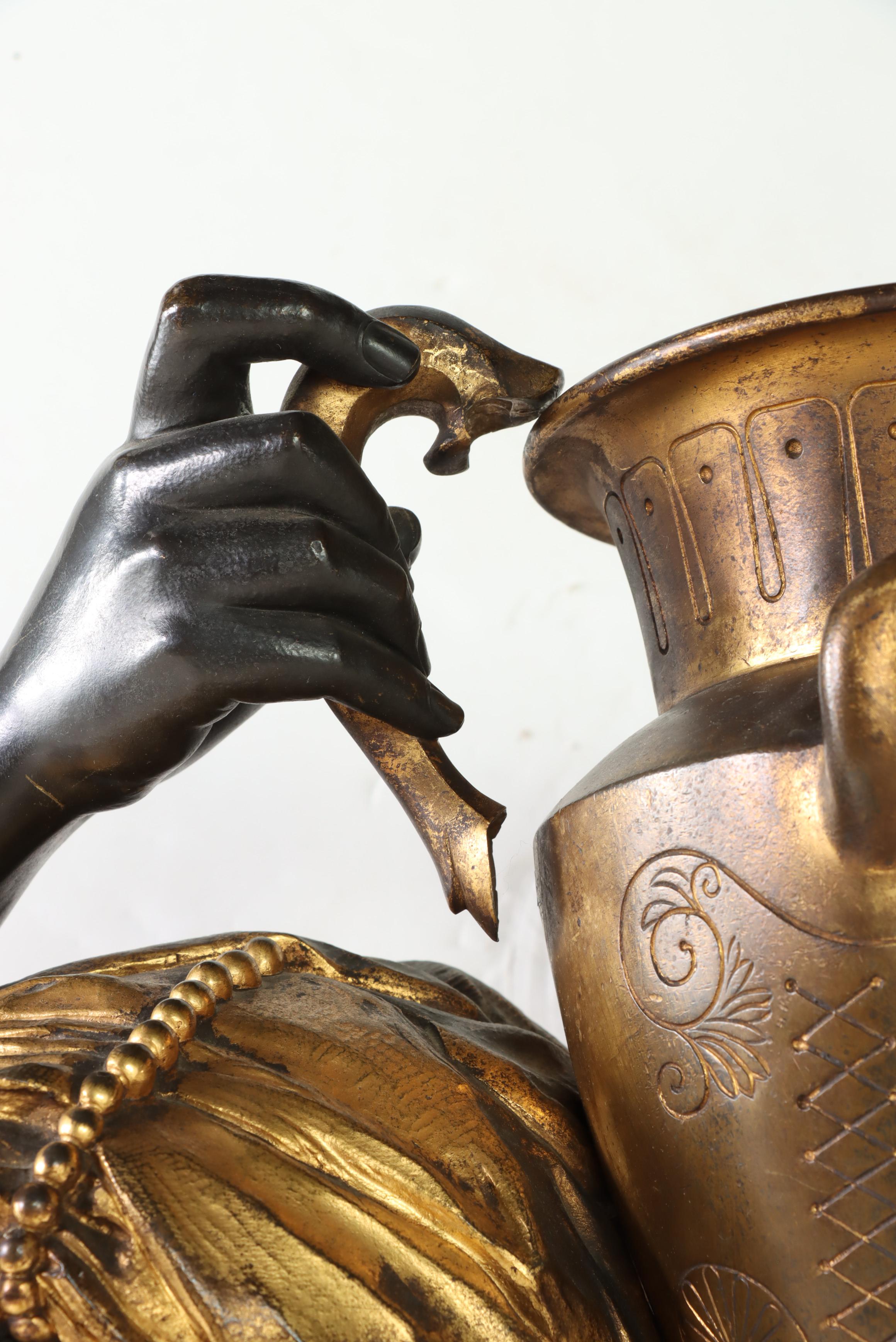 Gilt and Patinated Bronze Moor Sculpture on Carved Pedestal, French 19th C