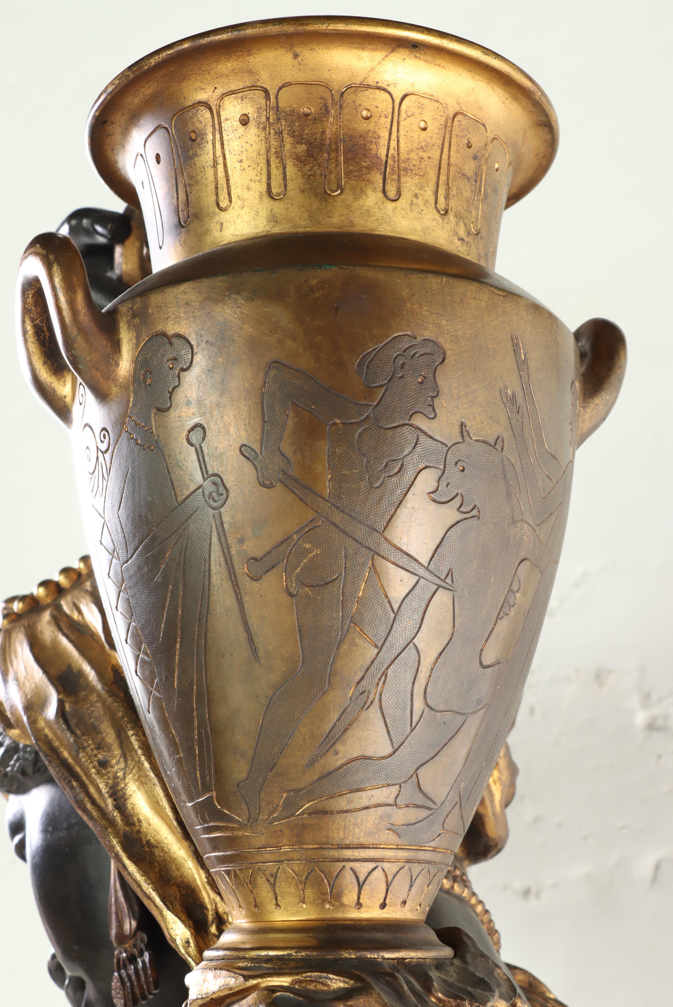 Gilt and Patinated Bronze Moor Sculpture on Carved Pedestal, French 19th C