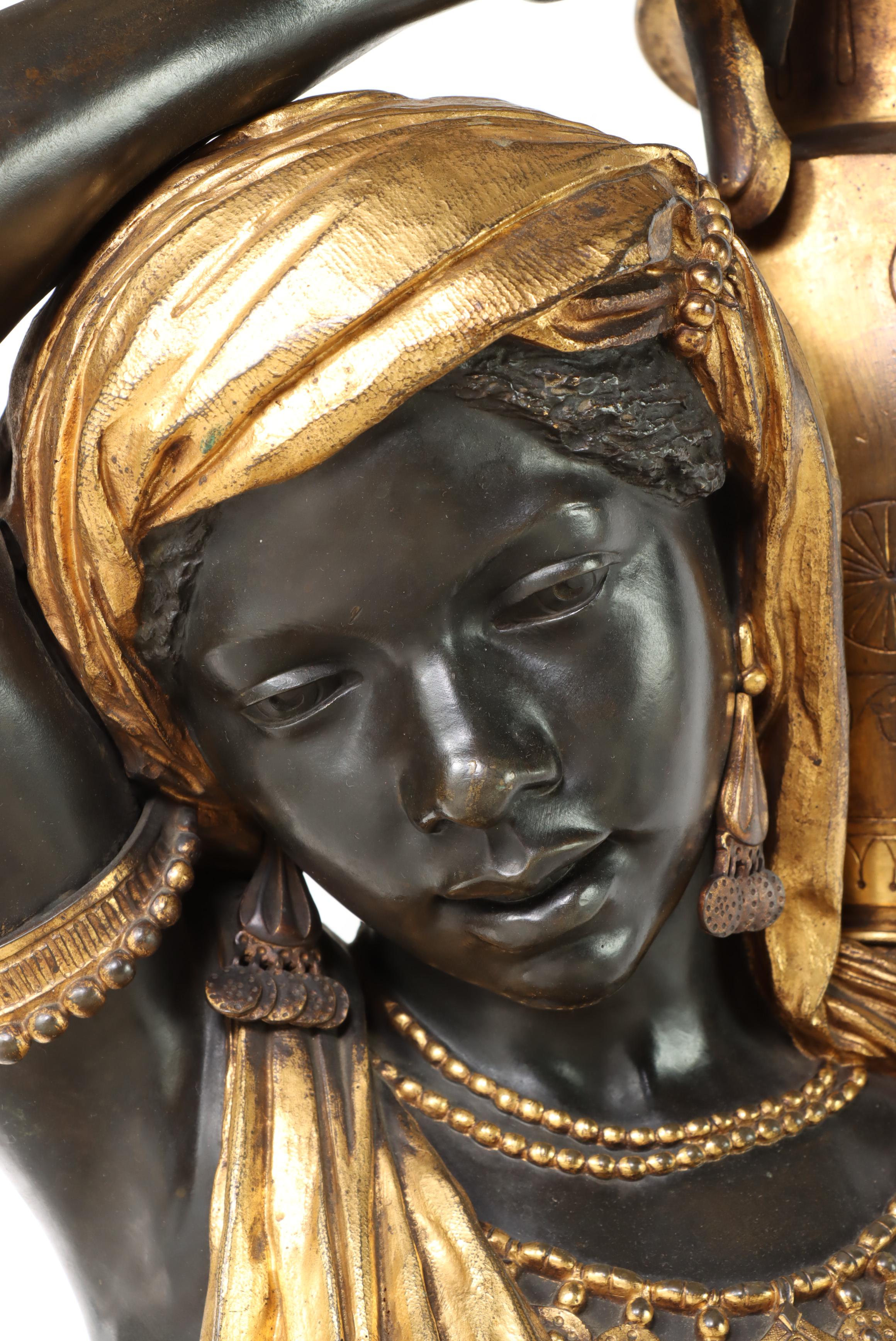 Gilt and Patinated Bronze Moor Sculpture on Carved Pedestal, French 19th C