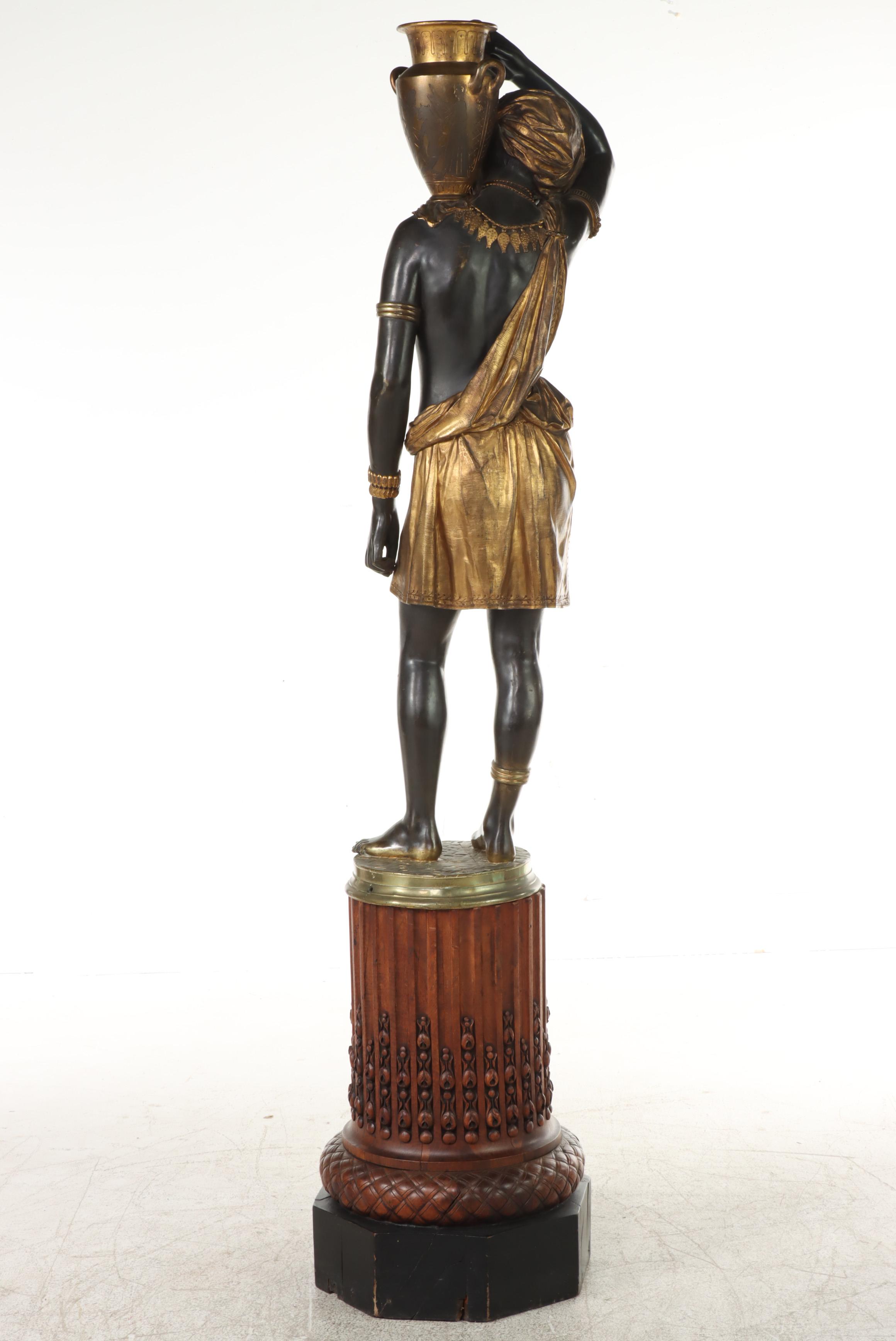 Gilt and Patinated Bronze Moor Sculpture on Carved Pedestal, French 19th C
