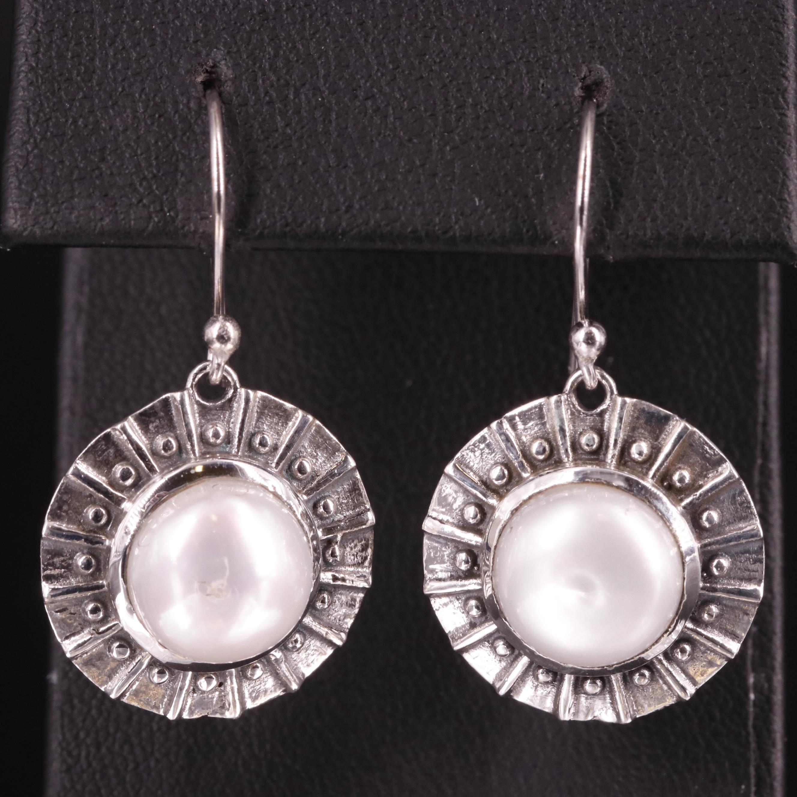 Sterling Pearl Sunburst Drop Earrings