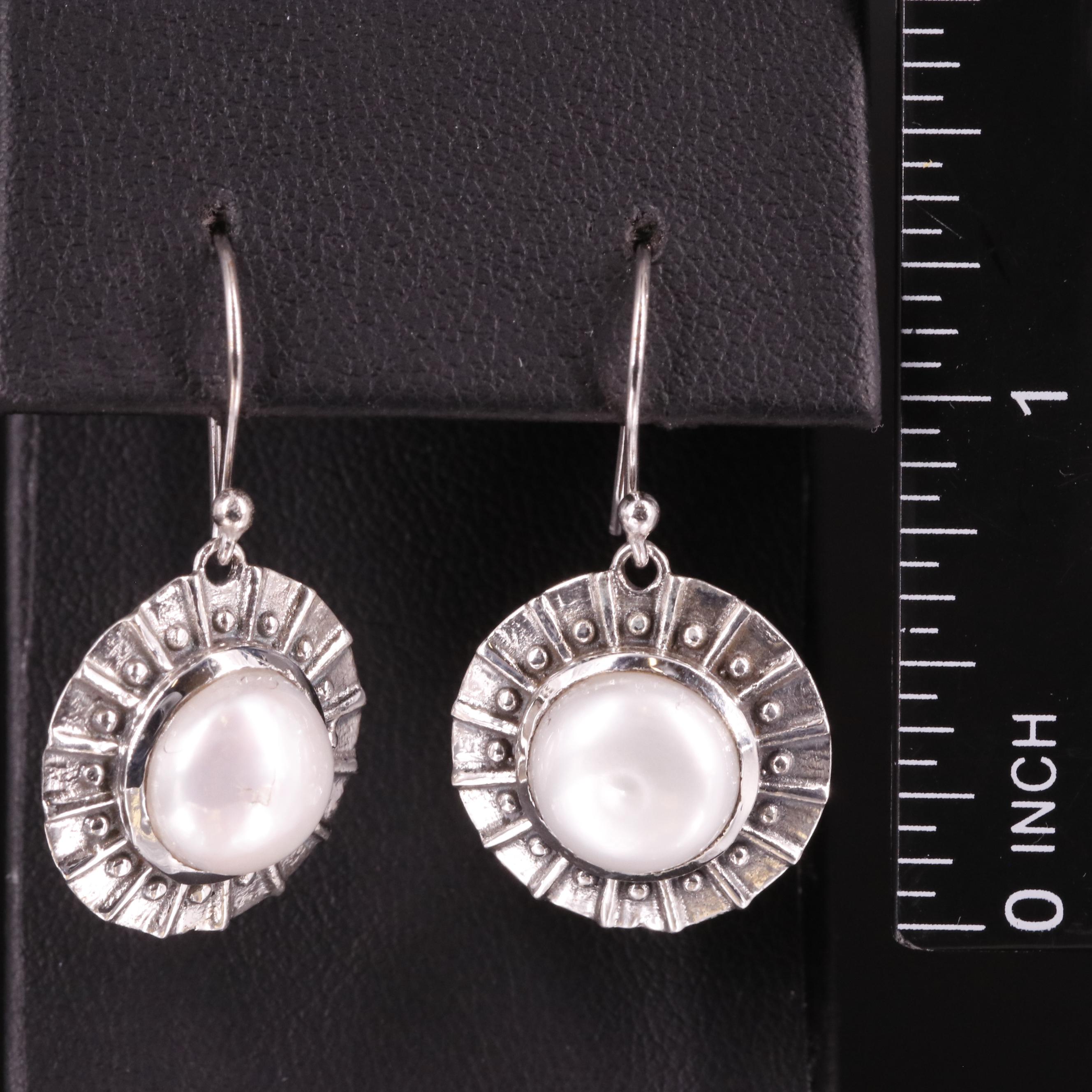 Sterling Pearl Sunburst Drop Earrings