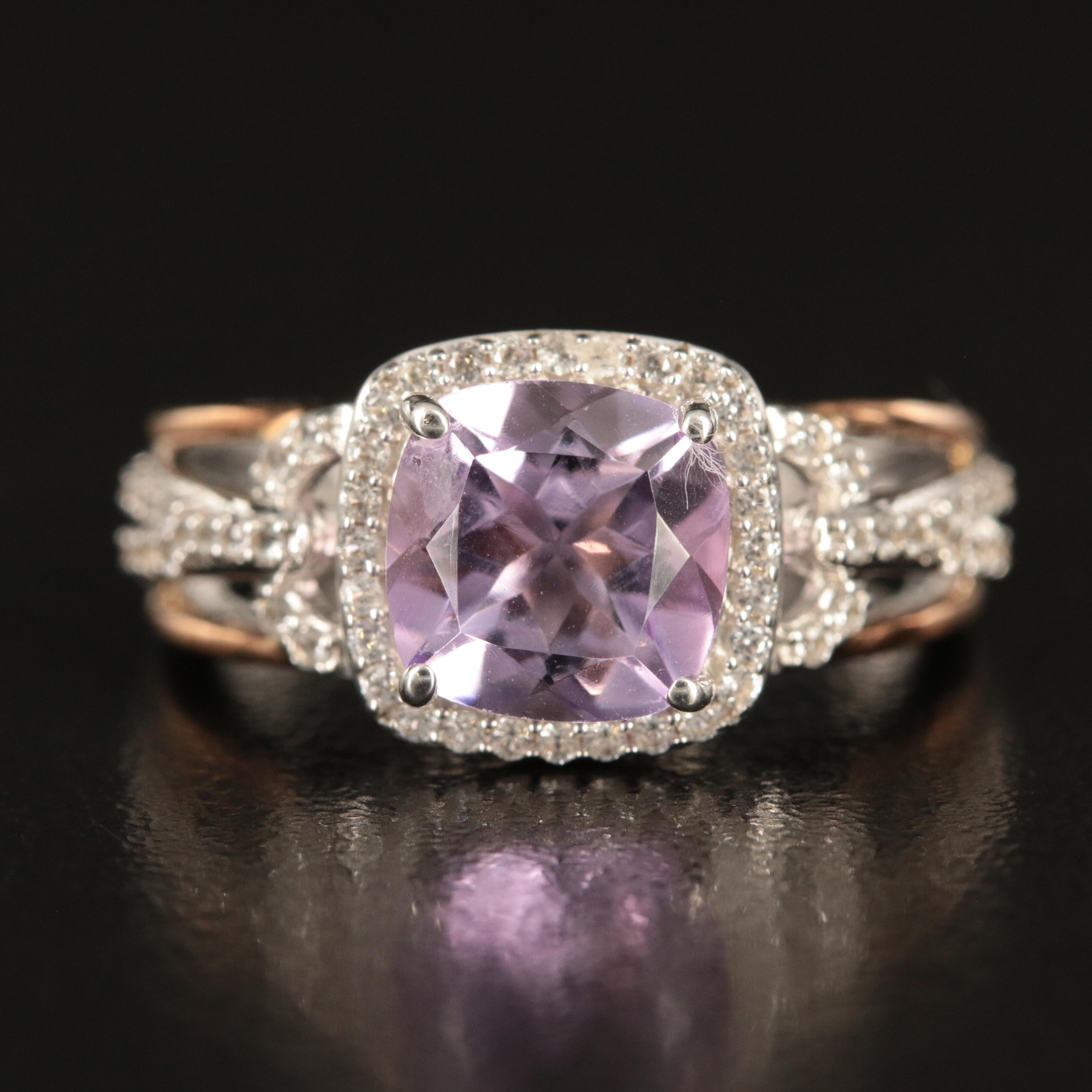 Sterling Amethyst and Sapphire Ring with 10K Rose Gold Accents