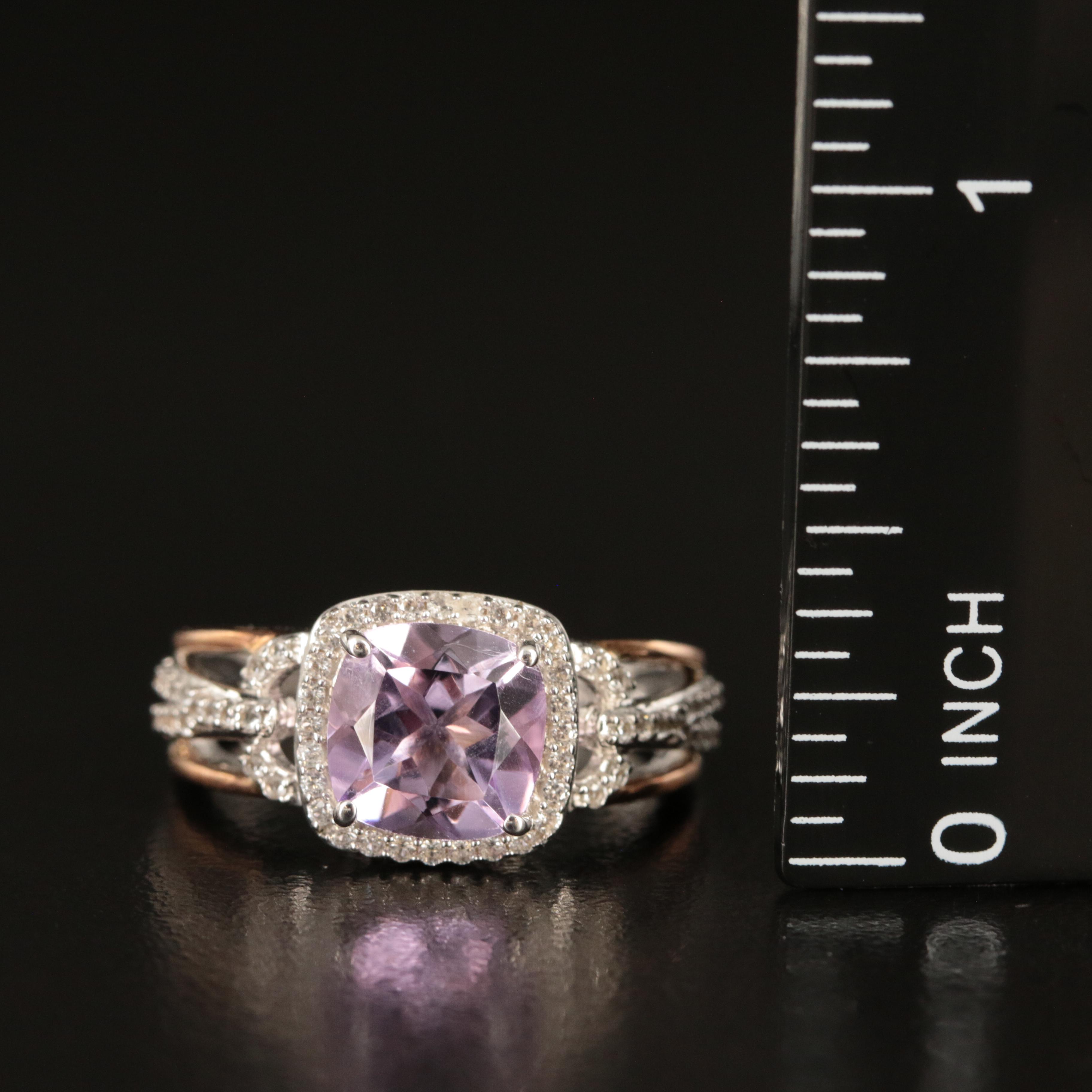 Sterling Amethyst and Sapphire Ring with 10K Rose Gold Accents