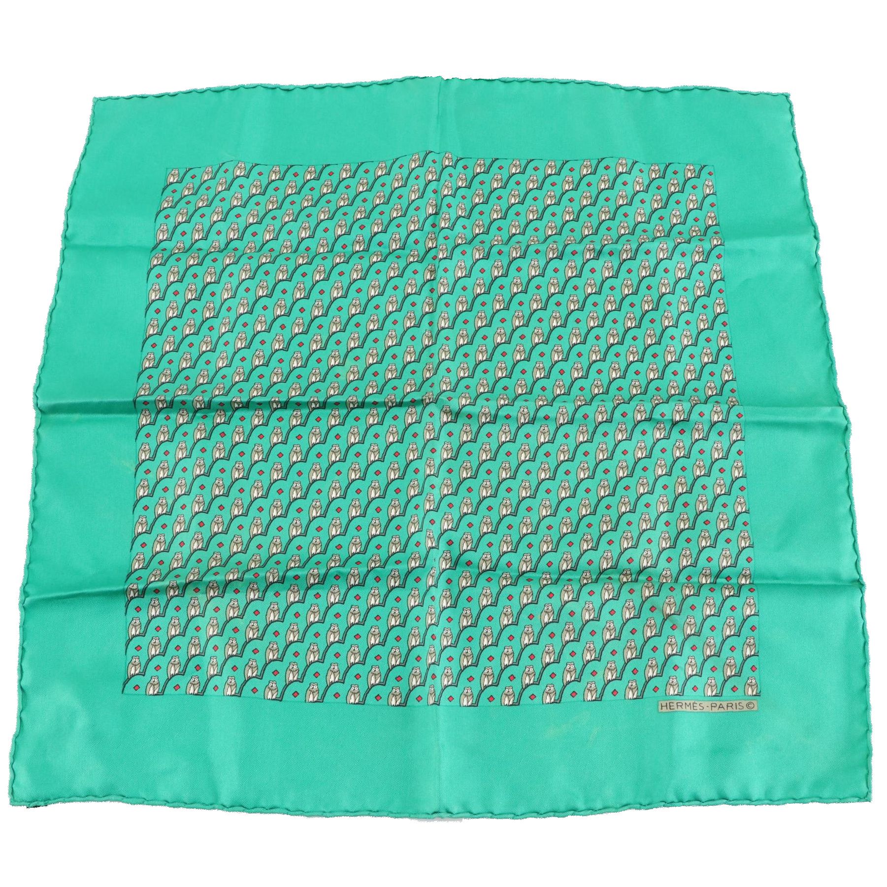 Hermès Owl Pattern Pocket Square in Silk Twill